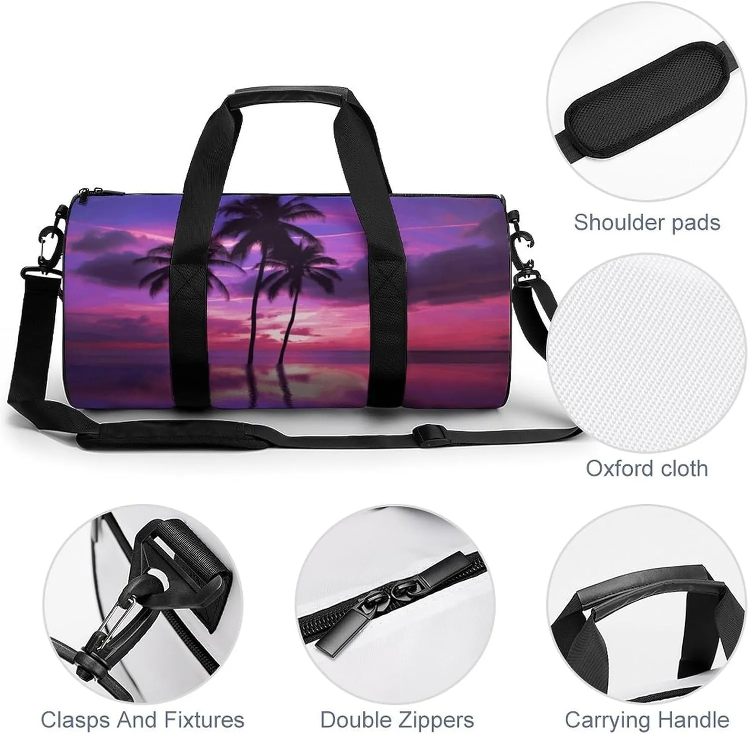 Gym Bags Small Palm Tree Purple Sunset Duffel Bag Overnight Bag with Shoe Compartment Carryon Bag for Men Women