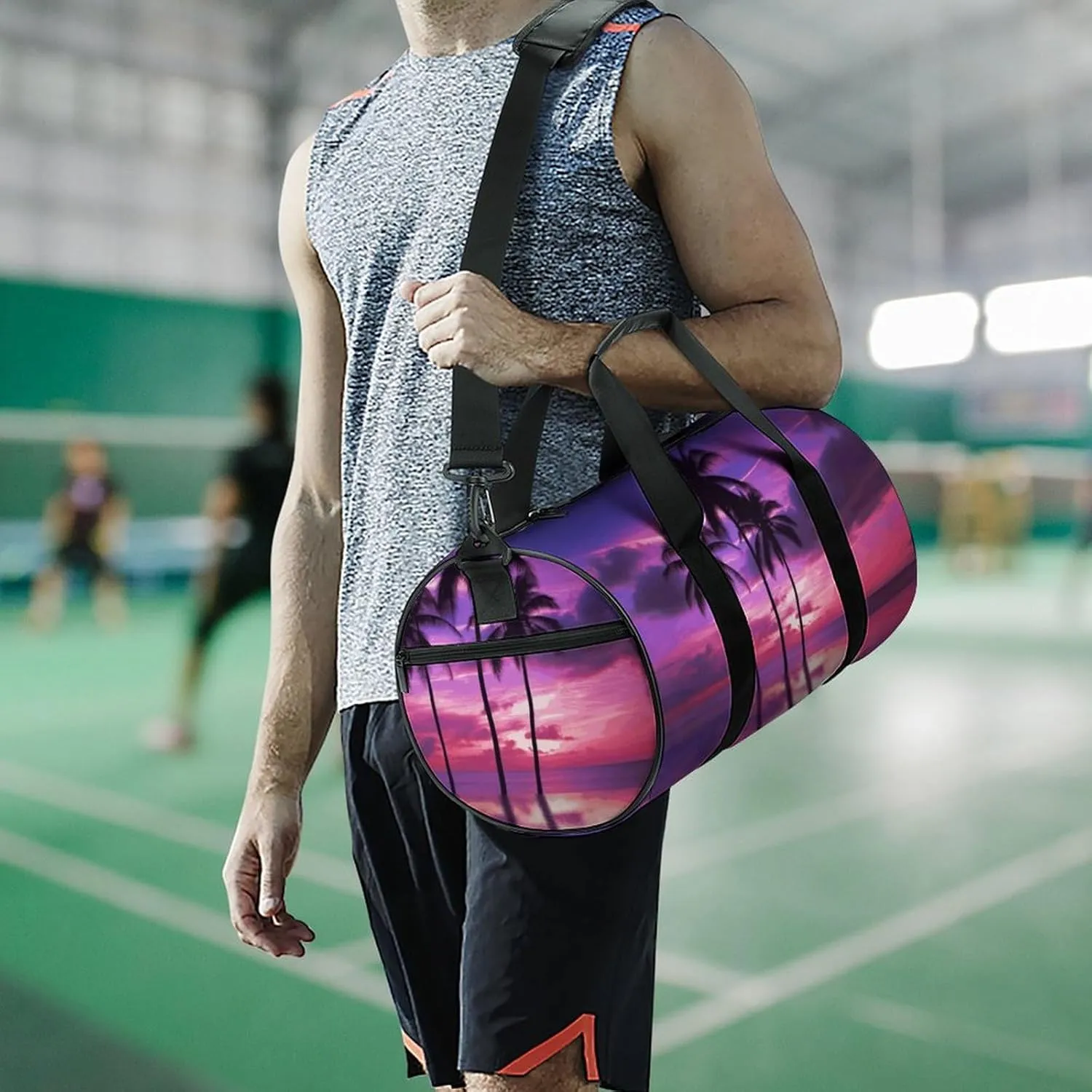 Gym Bags Small Palm Tree Purple Sunset Duffel Bag Overnight Bag with Shoe Compartment Carryon Bag for Men Women