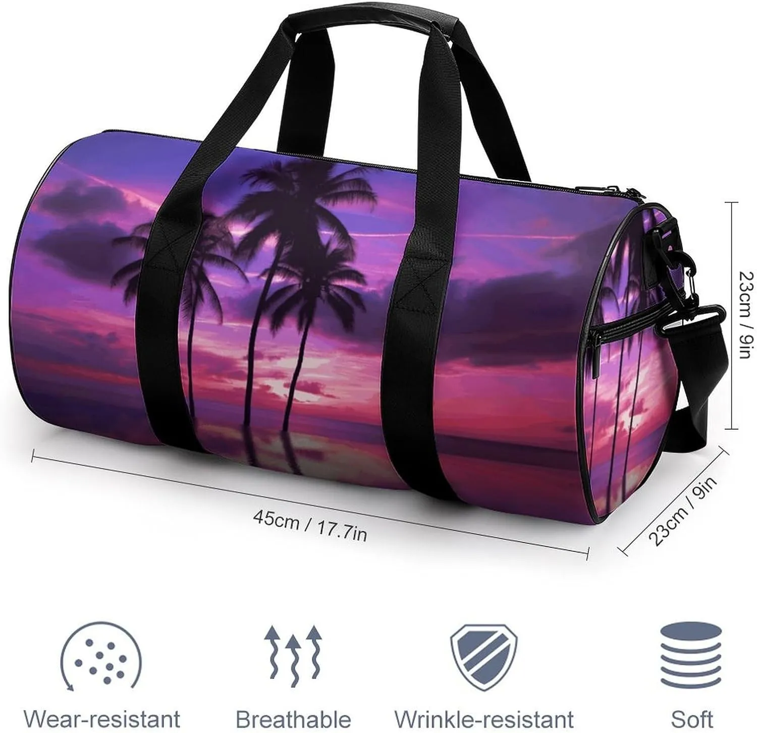 Gym Bags Small Palm Tree Purple Sunset Duffel Bag Overnight Bag with Shoe Compartment Carryon Bag for Men Women
