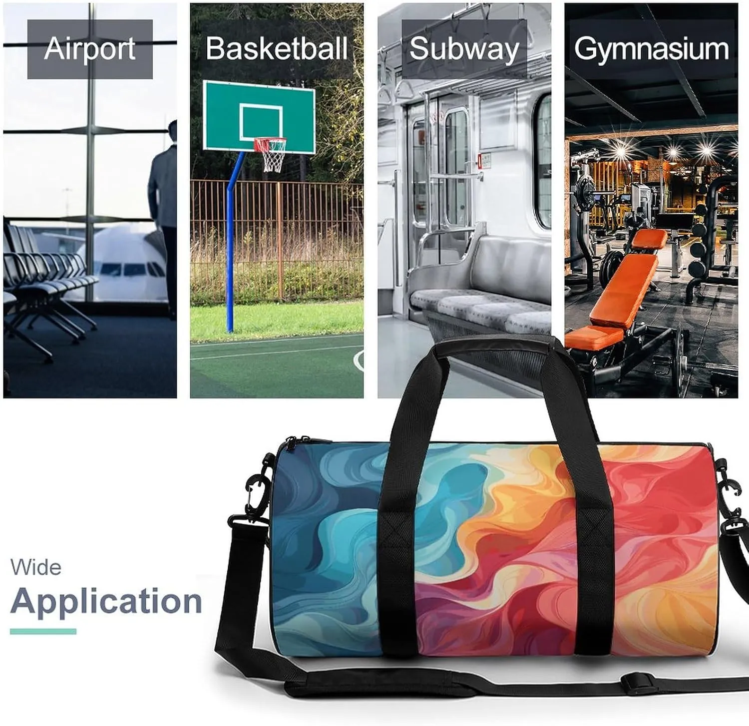 Gym Bags Small Rainbow Color Abstract Illustration Duffel Bag Overnight Bag with Shoe Compartment Carryon Bag for Men Women