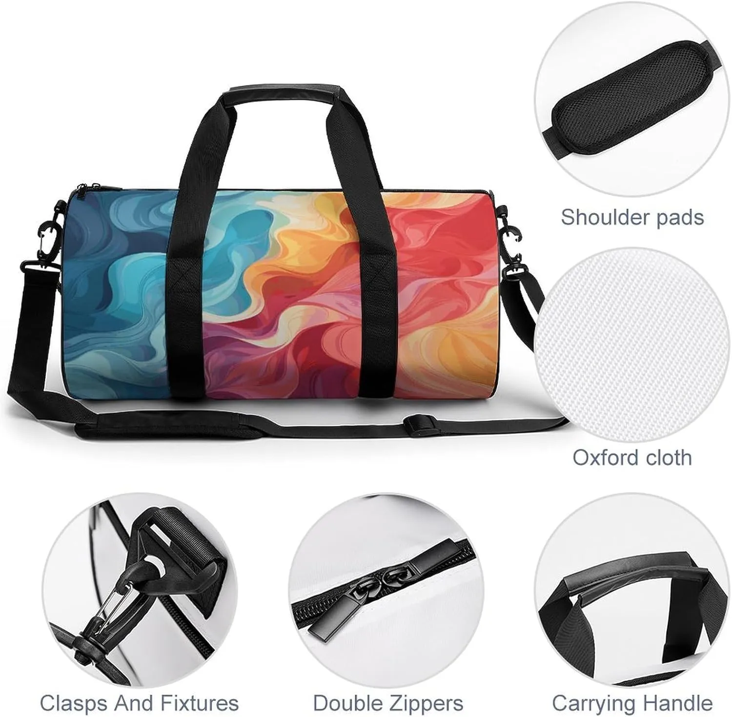 Gym Bags Small Rainbow Color Abstract Illustration Duffel Bag Overnight Bag with Shoe Compartment Carryon Bag for Men Women