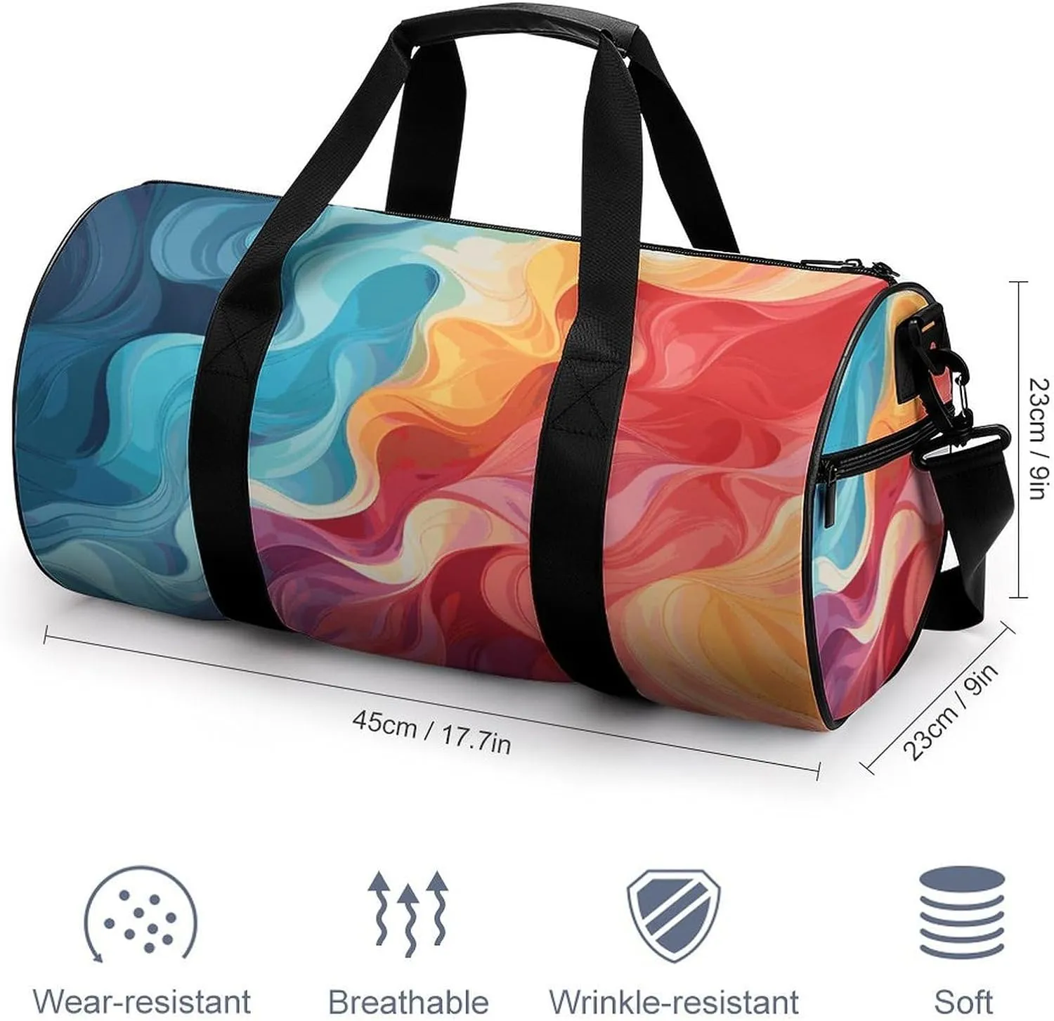Gym Bags Small Rainbow Color Abstract Illustration Duffel Bag Overnight Bag with Shoe Compartment Carryon Bag for Men Women