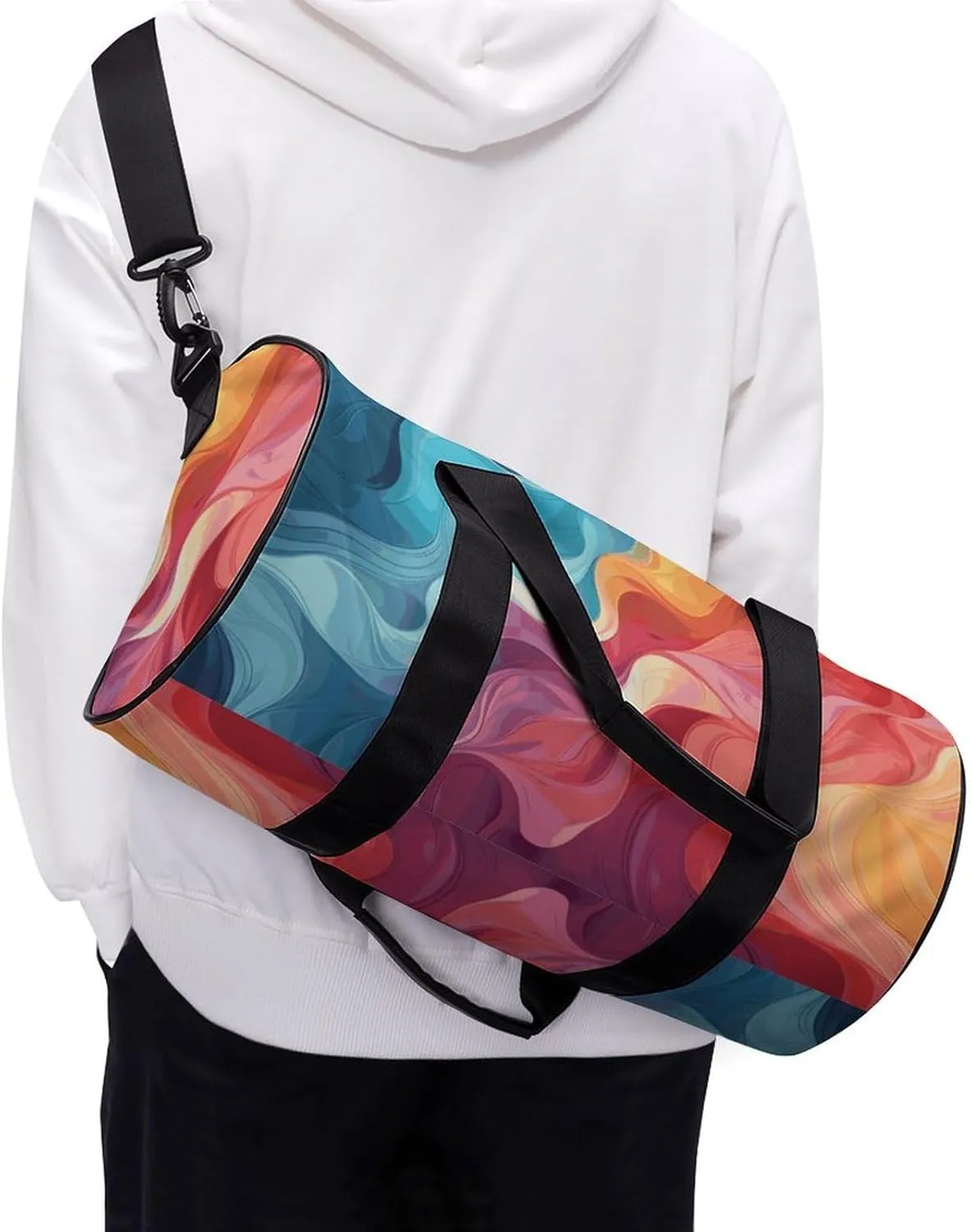 Gym Bags Small Rainbow Color Abstract Illustration Duffel Bag Overnight Bag with Shoe Compartment Carryon Bag for Men Women