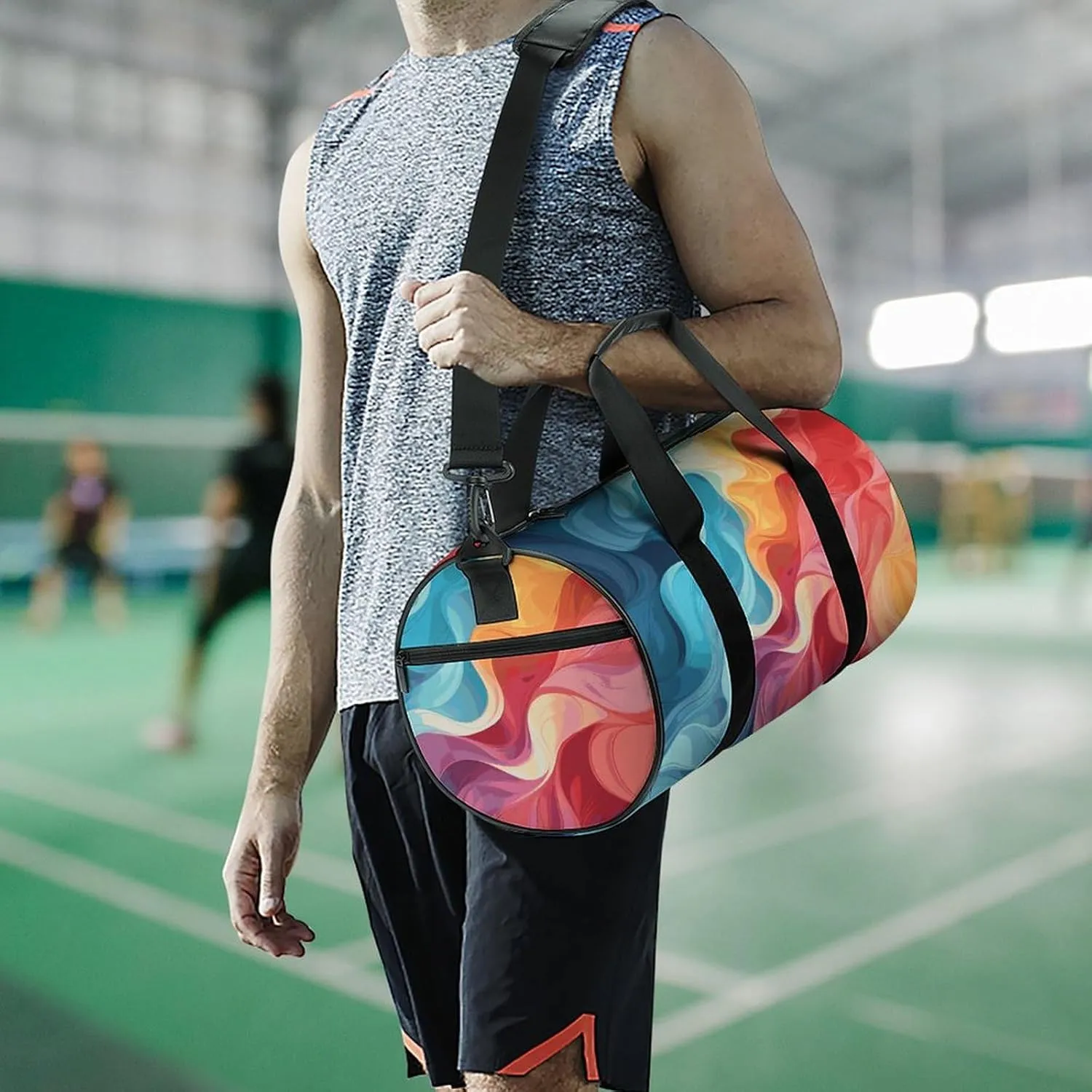 Gym Bags Small Rainbow Color Abstract Illustration Duffel Bag Overnight Bag with Shoe Compartment Carryon Bag for Men Women