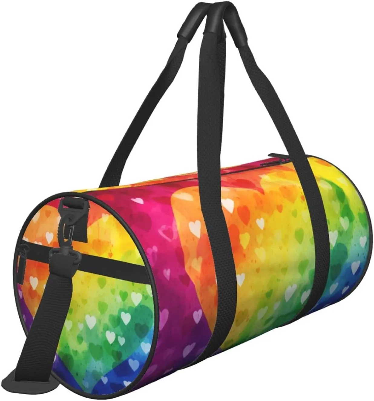 Gym Bags Small Rainbow Love Heart Duffel Bag Overnight Bag with Shoe Compartment Carryon Bag for Men Women
