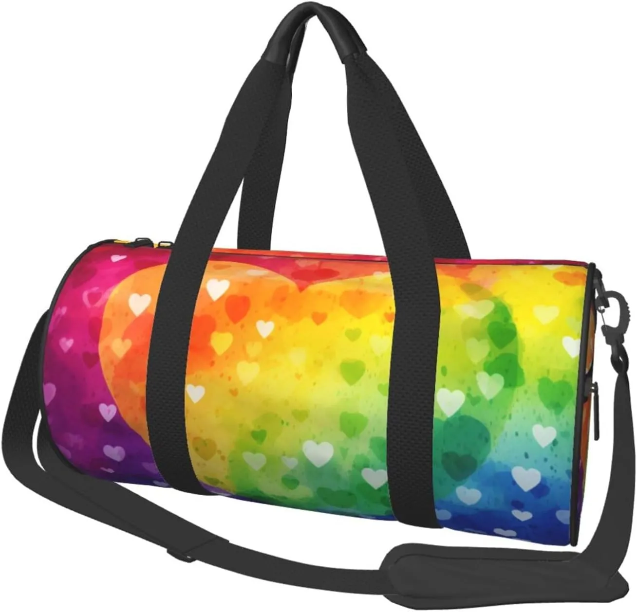 Gym Bags Small Rainbow Love Heart Duffel Bag Overnight Bag with Shoe Compartment Carryon Bag for Men Women