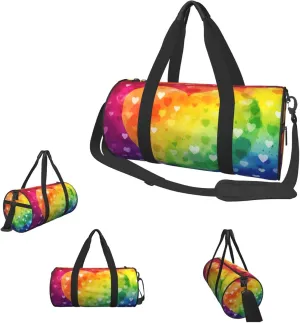 Gym Bags Small Rainbow Love Heart Duffel Bag Overnight Bag with Shoe Compartment Carryon Bag for Men Women