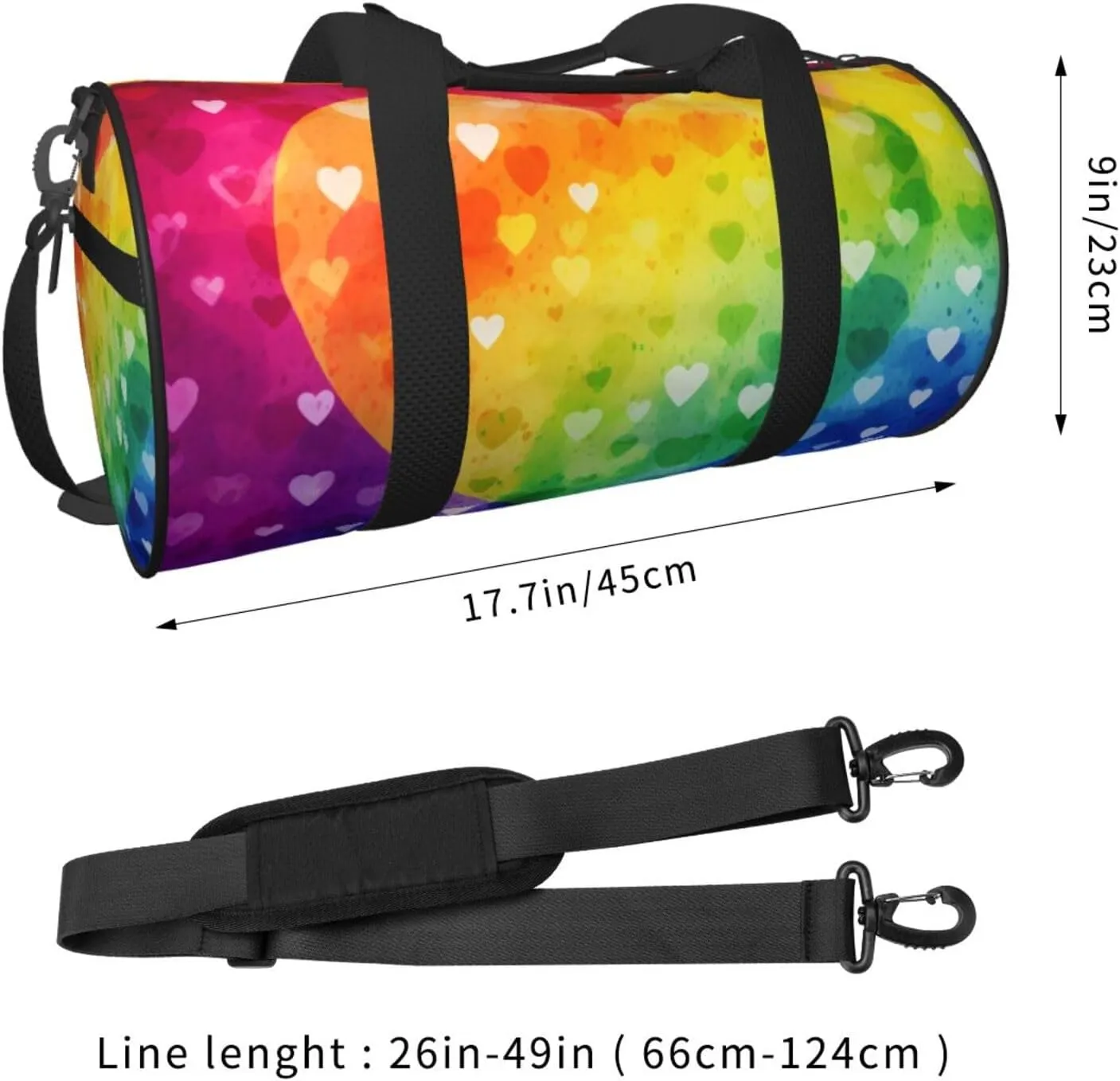 Gym Bags Small Rainbow Love Heart Duffel Bag Overnight Bag with Shoe Compartment Carryon Bag for Men Women