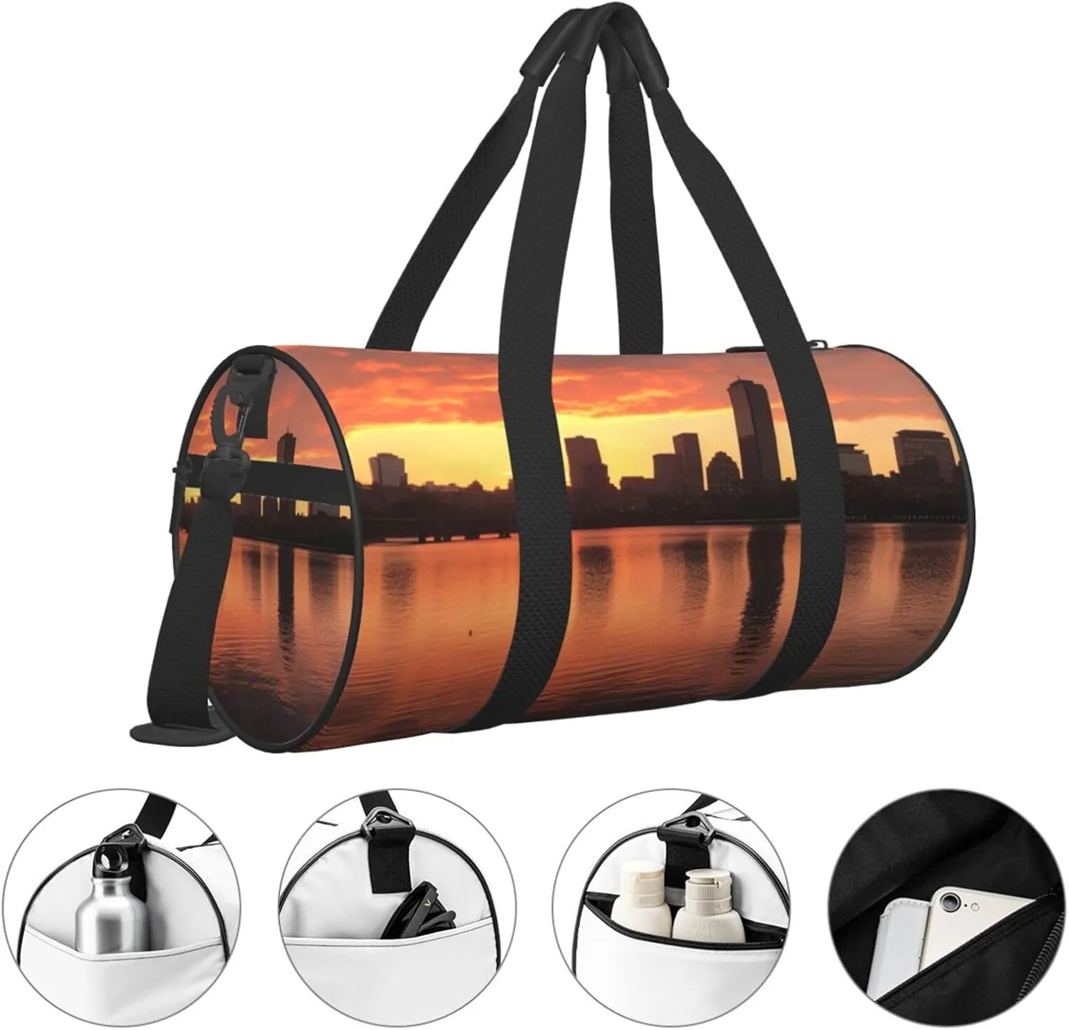 Gym Bags Small Skyline Sunset Duffel Bag Overnight Bag with Shoe Compartment Carryon Bag for Men Women