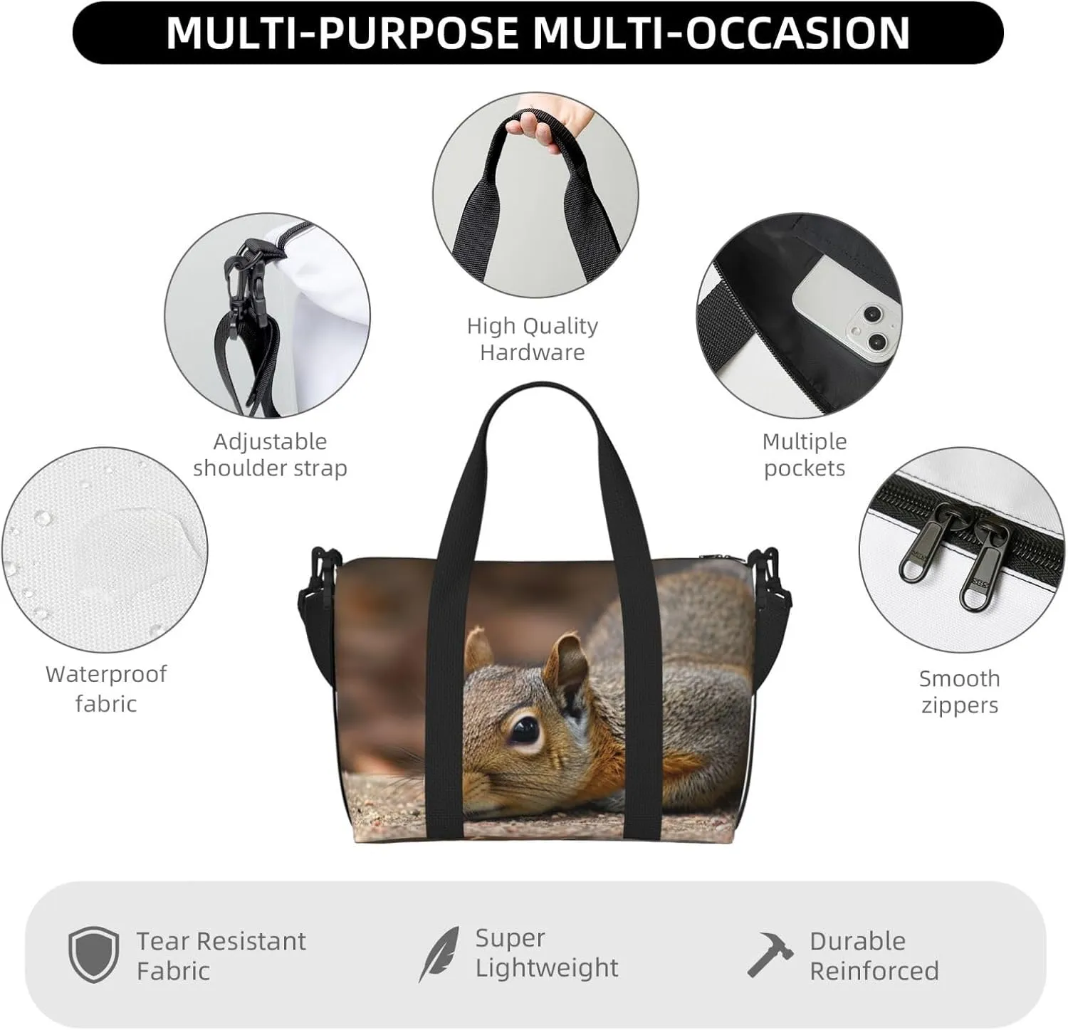 Gym Bags Small Squirrel Just Laying Duffel Bag Overnight Bag with Shoe Compartment Carryon Bag for Men Women