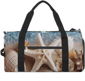 Gym Bags Small Starfish Coral And Seashell Duffel Bag Overnight Bag with Shoe Compartment Carryon Bag for Men Women