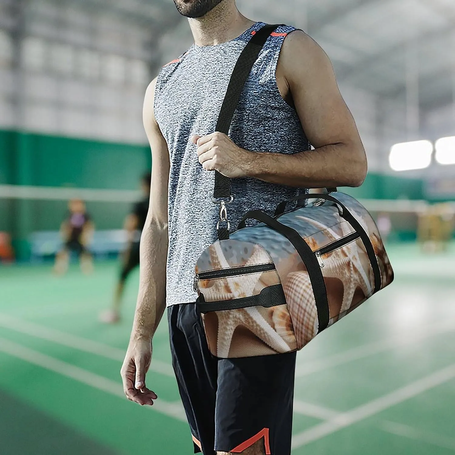 Gym Bags Small Starfish Coral And Seashell Duffel Bag Overnight Bag with Shoe Compartment Carryon Bag for Men Women