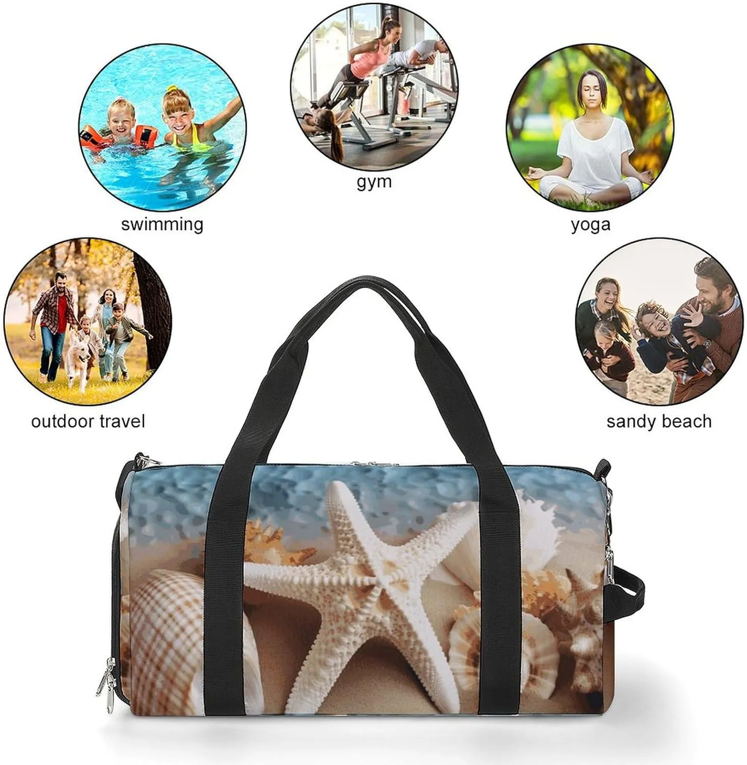 Gym Bags Small Starfish Coral And Seashell Duffel Bag Overnight Bag with Shoe Compartment Carryon Bag for Men Women