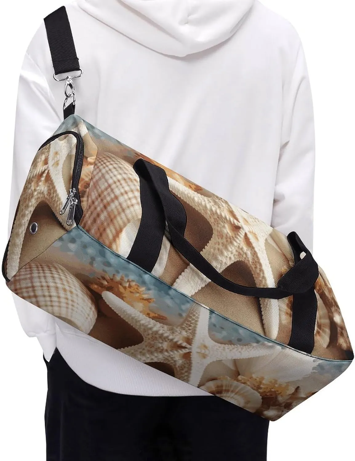 Gym Bags Small Starfish Coral And Seashell Duffel Bag Overnight Bag with Shoe Compartment Carryon Bag for Men Women
