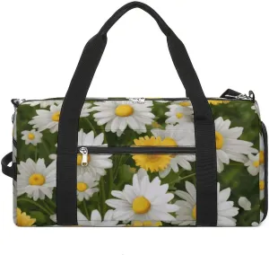 Gym Bags Small Summer Floral Daisies Flower Duffel Bag Overnight Bag with Shoe Compartment Carryon Bag for Men Women