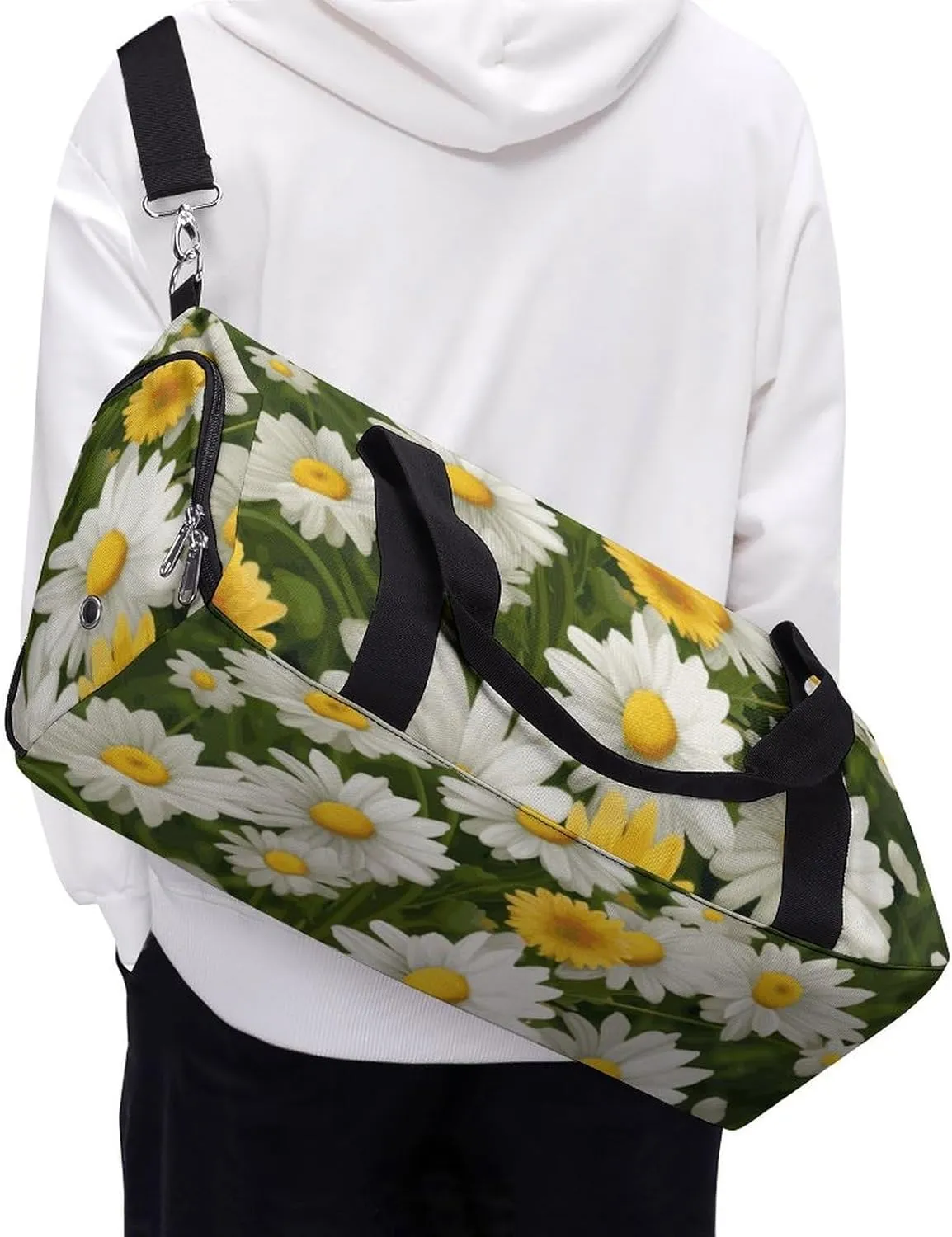 Gym Bags Small Summer Floral Daisies Flower Duffel Bag Overnight Bag with Shoe Compartment Carryon Bag for Men Women