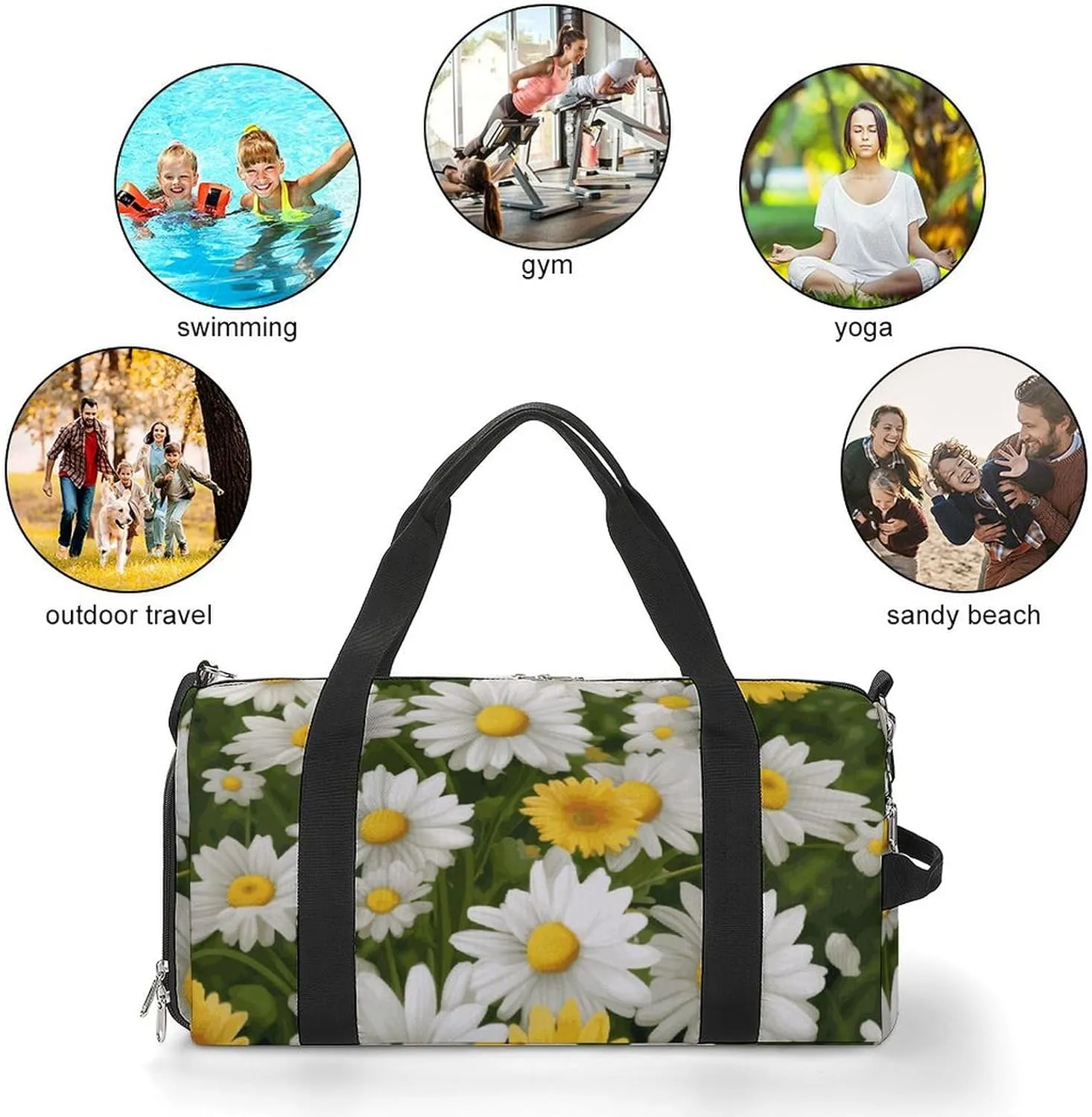 Gym Bags Small Summer Floral Daisies Flower Duffel Bag Overnight Bag with Shoe Compartment Carryon Bag for Men Women