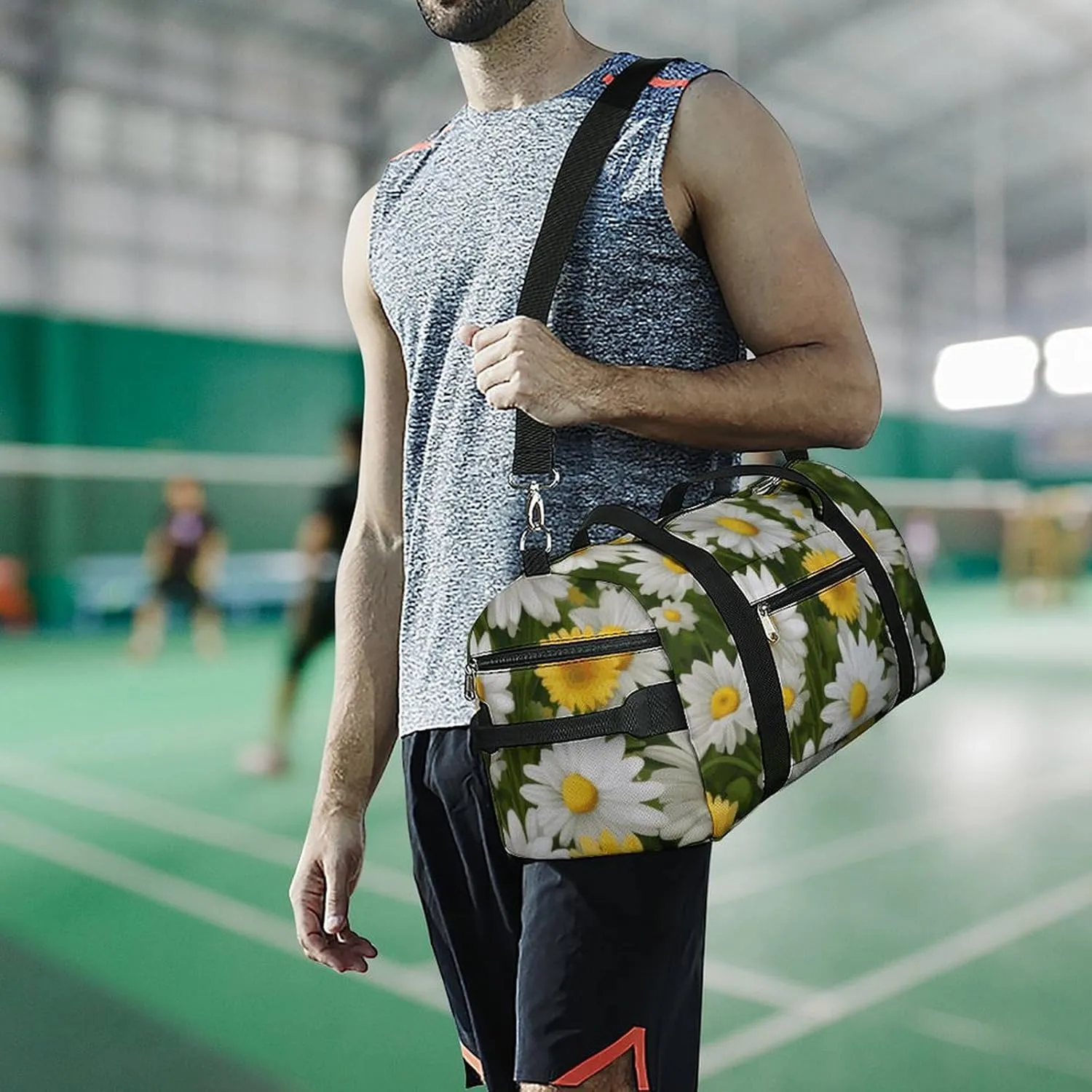 Gym Bags Small Summer Floral Daisies Flower Duffel Bag Overnight Bag with Shoe Compartment Carryon Bag for Men Women