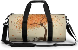 Gym Bags Small Tree Autumn Falling And Bicycle Duffel Bag Overnight Bag with Shoe Compartment Carryon Bag for Men Women