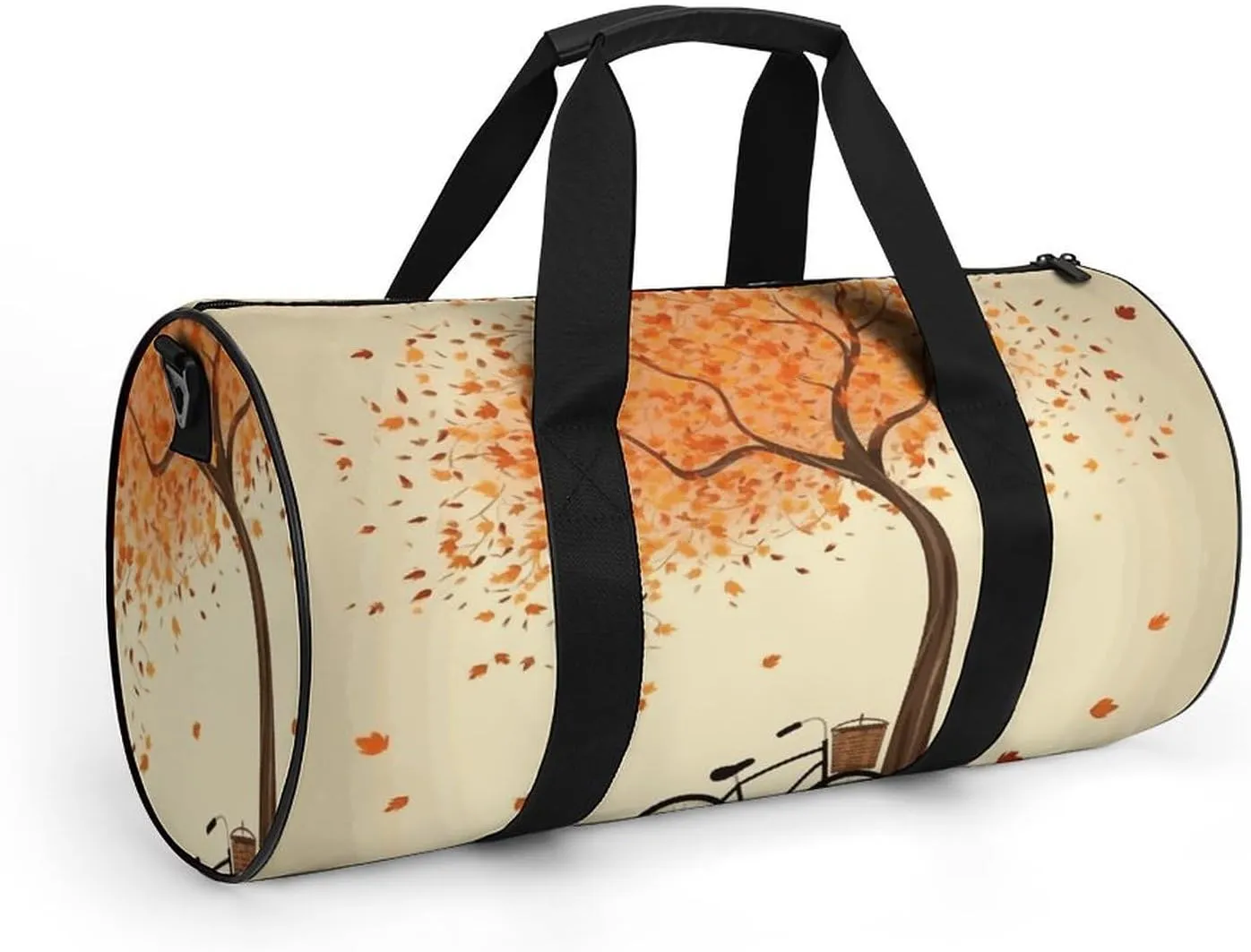 Gym Bags Small Tree Autumn Falling And Bicycle Duffel Bag Overnight Bag with Shoe Compartment Carryon Bag for Men Women