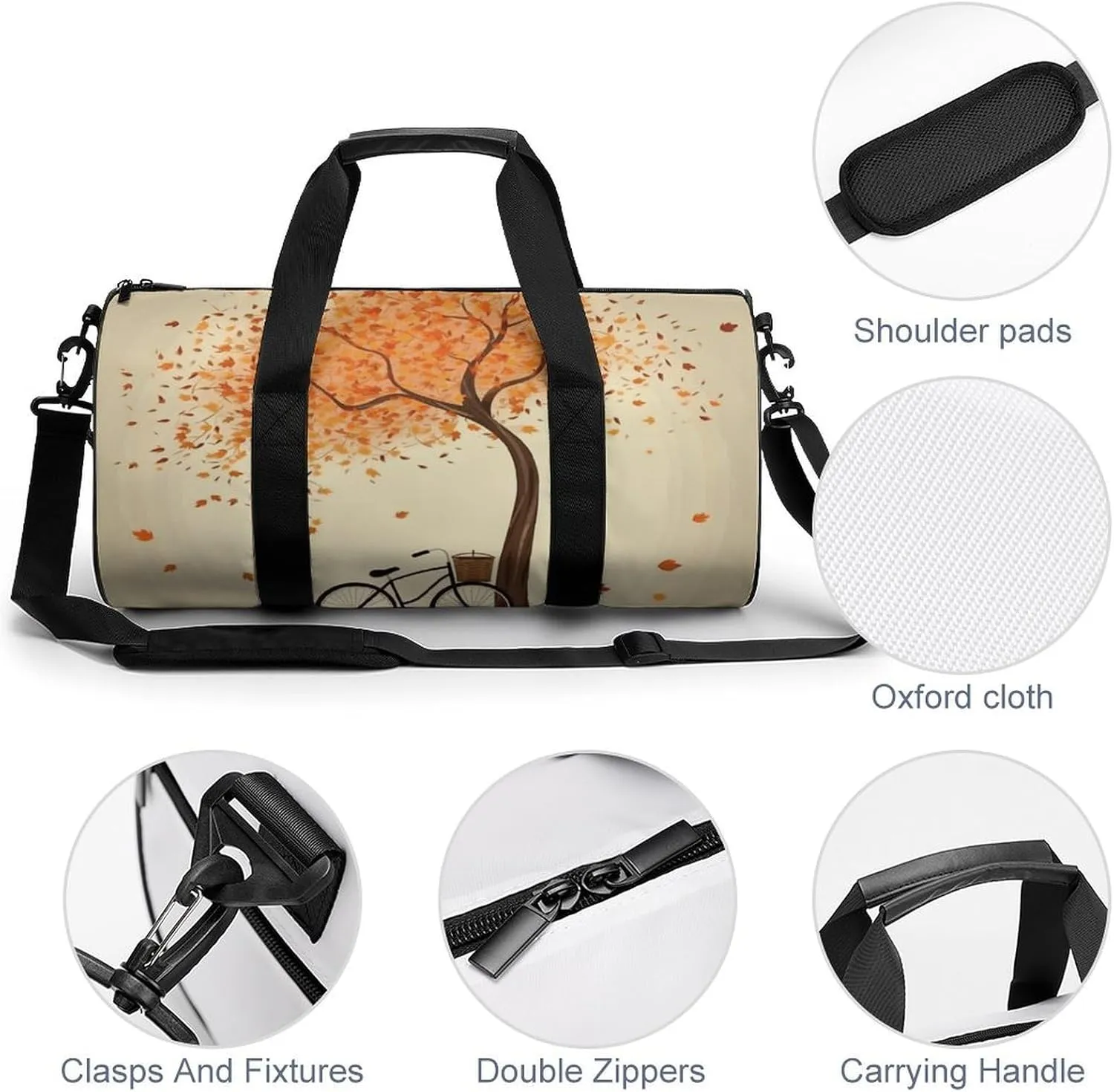 Gym Bags Small Tree Autumn Falling And Bicycle Duffel Bag Overnight Bag with Shoe Compartment Carryon Bag for Men Women