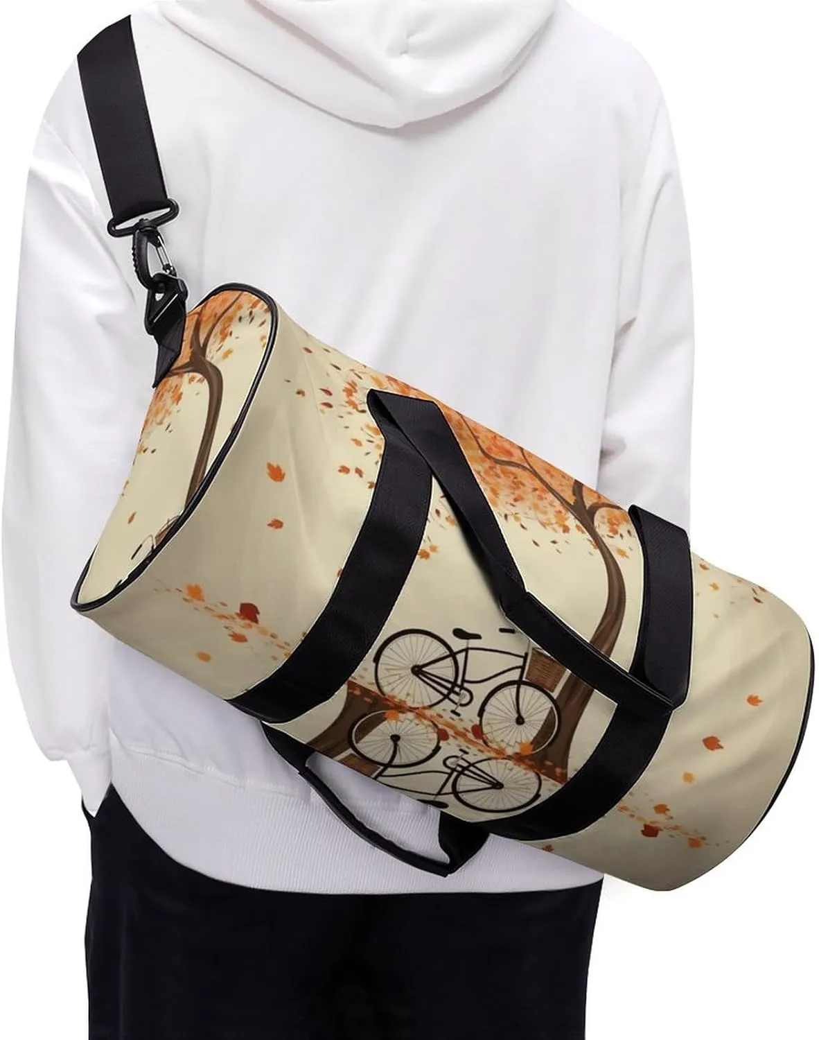 Gym Bags Small Tree Autumn Falling And Bicycle Duffel Bag Overnight Bag with Shoe Compartment Carryon Bag for Men Women
