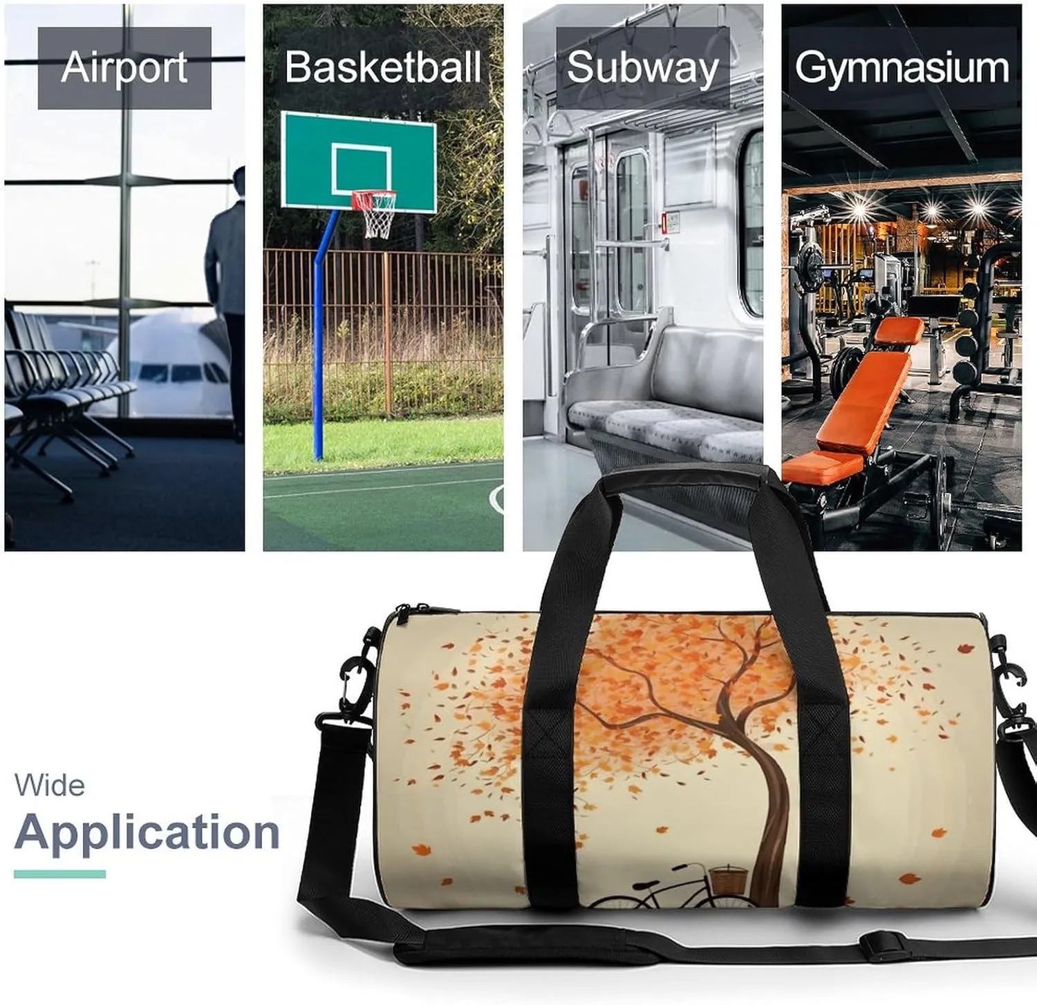 Gym Bags Small Tree Autumn Falling And Bicycle Duffel Bag Overnight Bag with Shoe Compartment Carryon Bag for Men Women