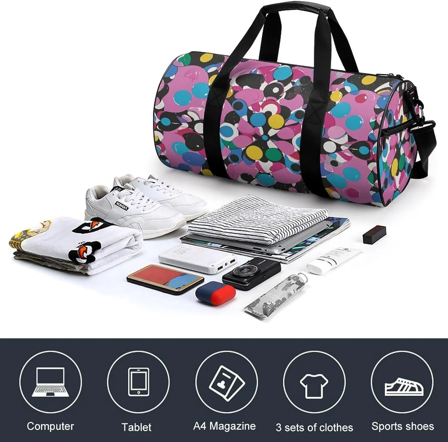 Gym Bags Small Twister Polka Dots Duffel Bag Overnight Bag with Shoe Compartment Carryon Bag for Men Women