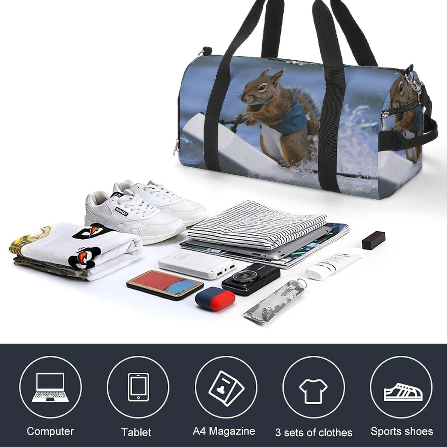 Gym Bags Small Water Skiing Squirrel Duffel Bag Overnight Bag with Shoe Compartment Carryon Bag for Men Women