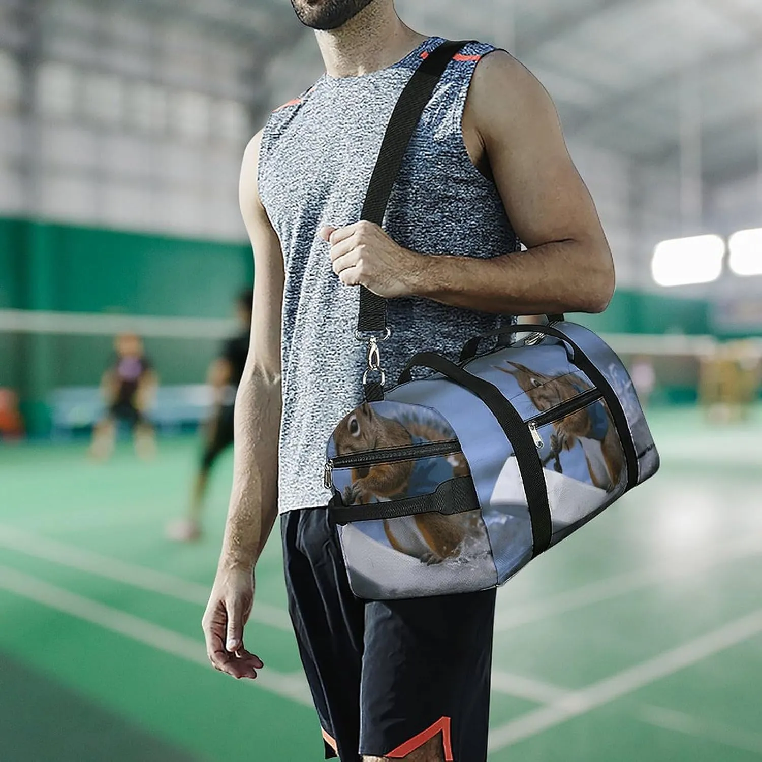 Gym Bags Small Water Skiing Squirrel Duffel Bag Overnight Bag with Shoe Compartment Carryon Bag for Men Women