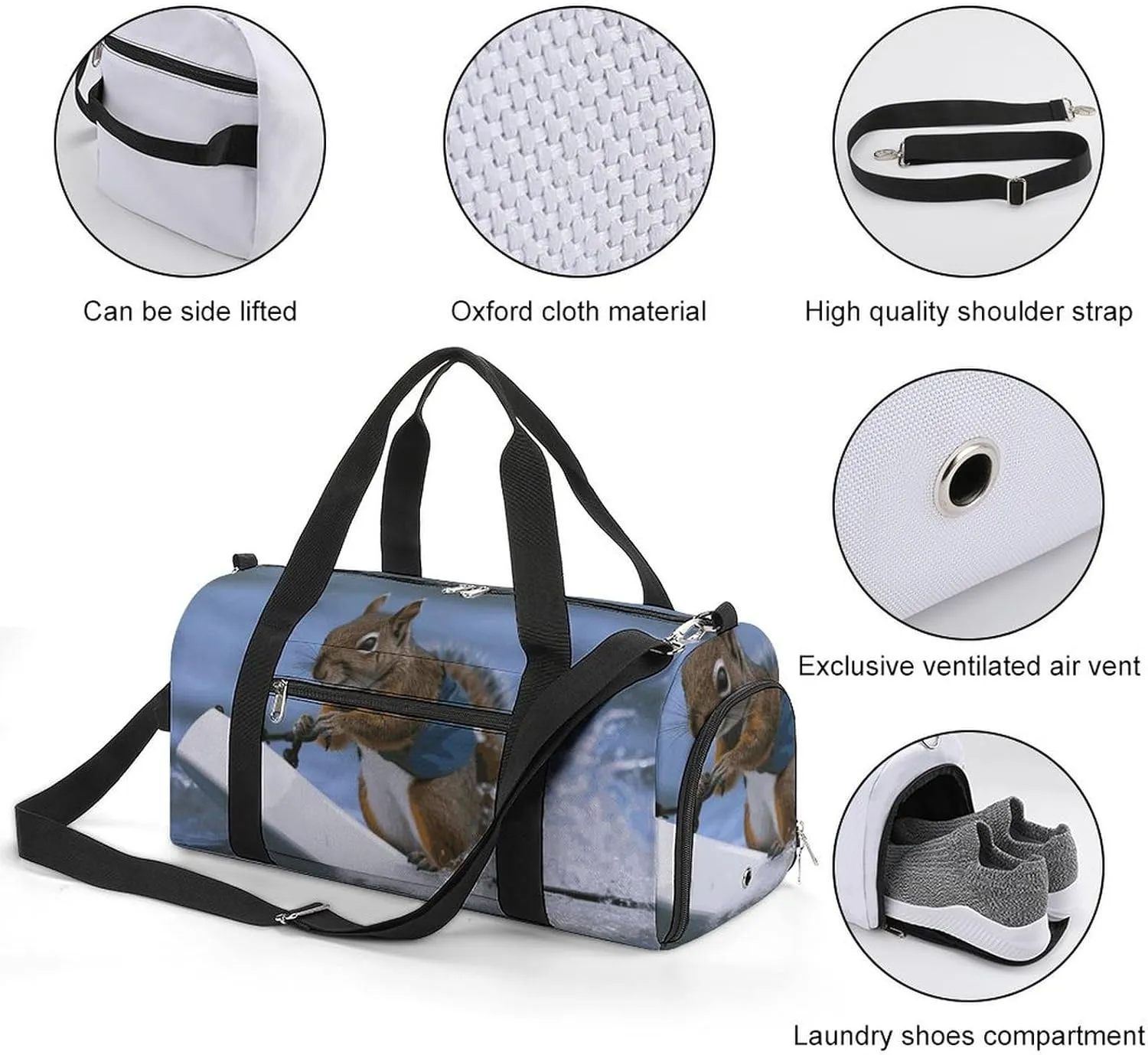 Gym Bags Small Water Skiing Squirrel Duffel Bag Overnight Bag with Shoe Compartment Carryon Bag for Men Women