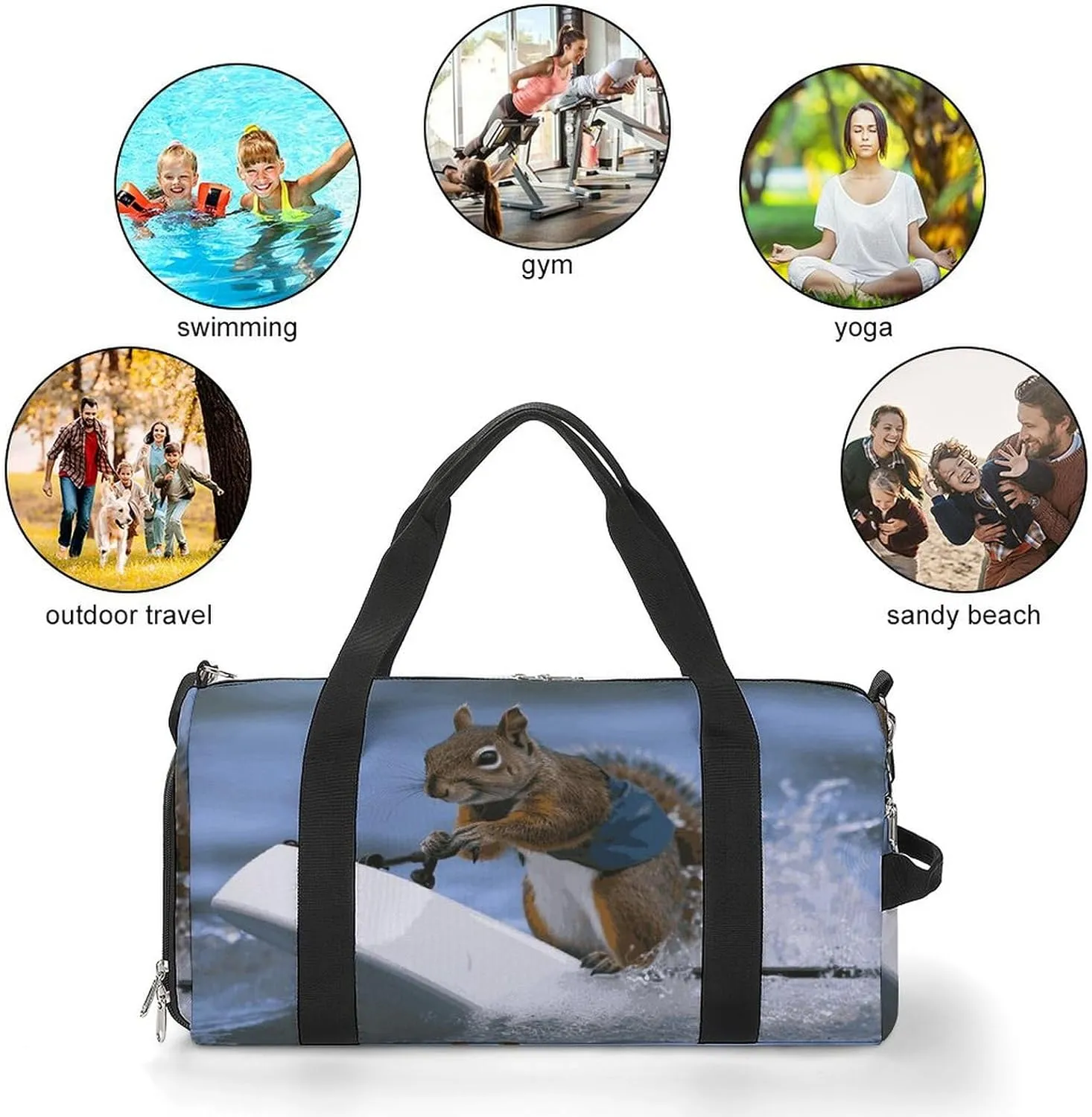 Gym Bags Small Water Skiing Squirrel Duffel Bag Overnight Bag with Shoe Compartment Carryon Bag for Men Women
