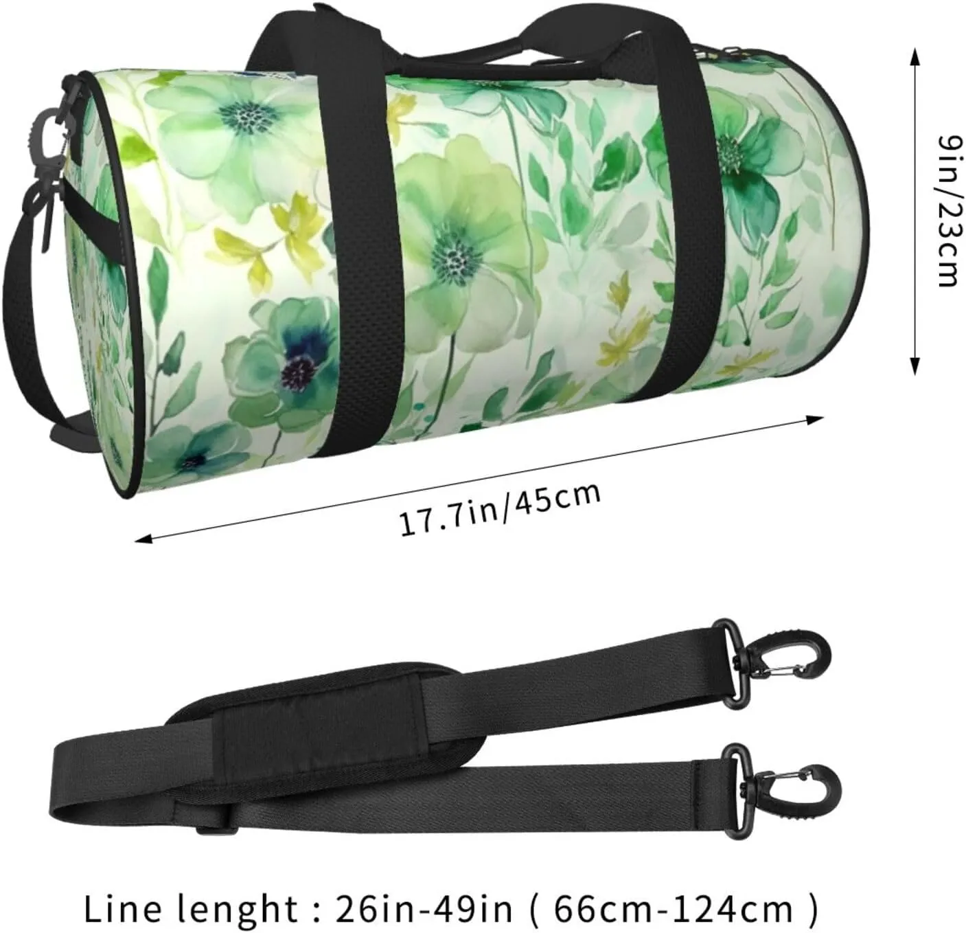 Gym Bags Small Watercolor green flowers Duffel Bag Overnight Bag with Shoe Compartment Carryon Bag for Men Women
