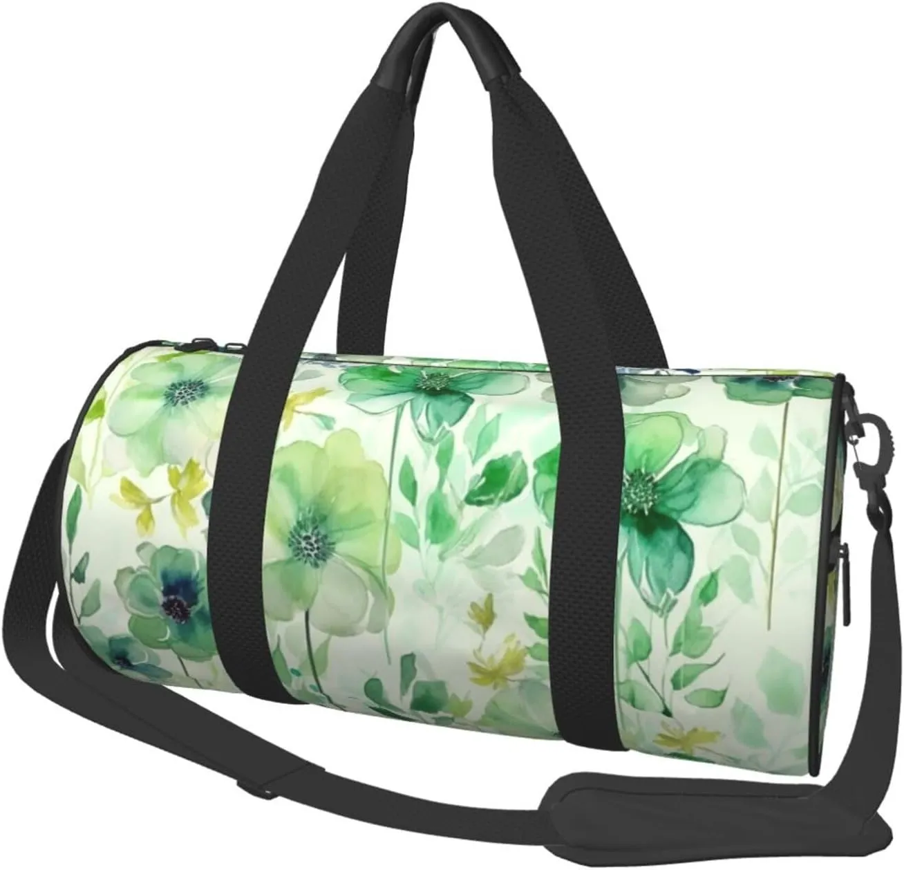 Gym Bags Small Watercolor green flowers Duffel Bag Overnight Bag with Shoe Compartment Carryon Bag for Men Women