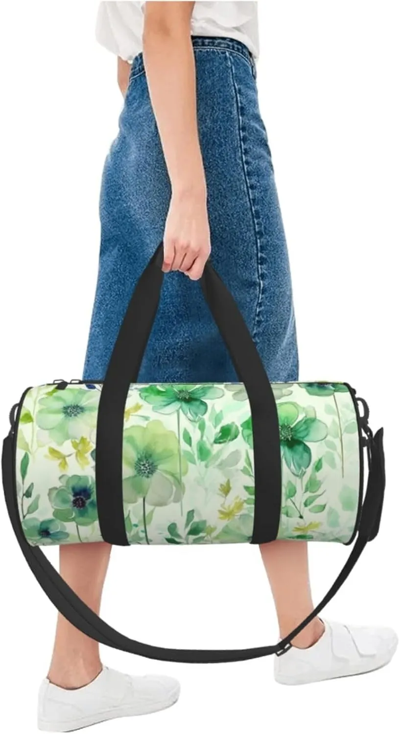 Gym Bags Small Watercolor green flowers Duffel Bag Overnight Bag with Shoe Compartment Carryon Bag for Men Women