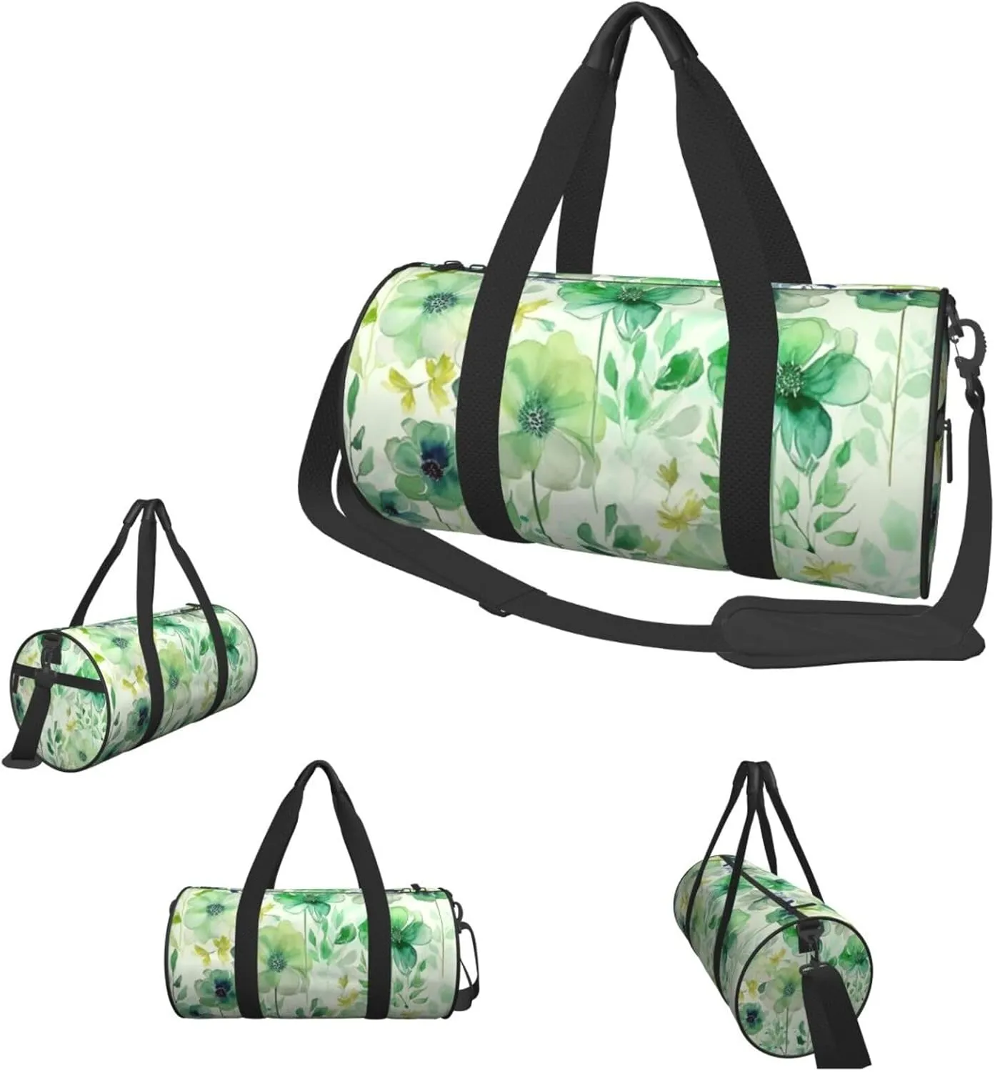 Gym Bags Small Watercolor green flowers Duffel Bag Overnight Bag with Shoe Compartment Carryon Bag for Men Women
