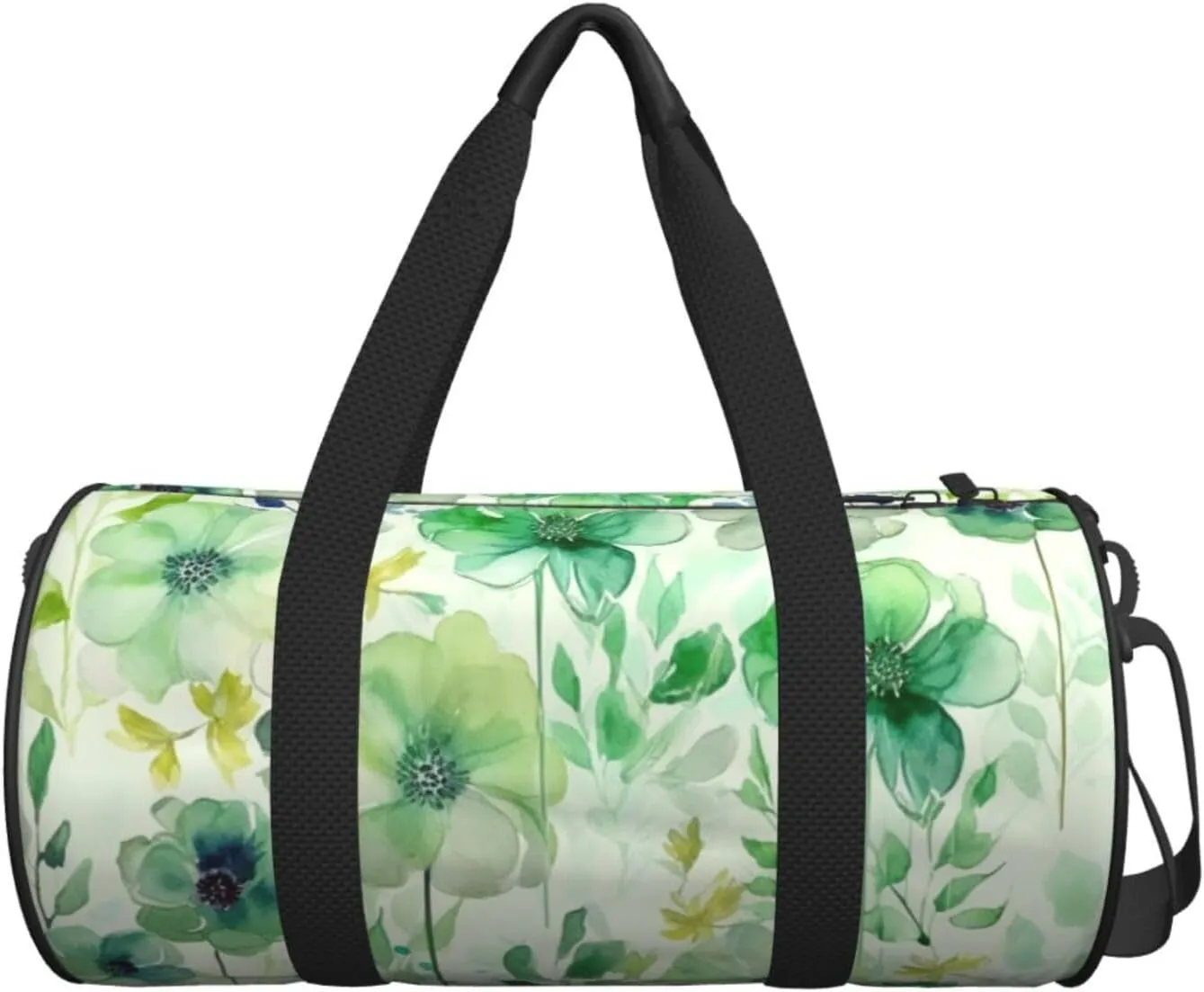 Gym Bags Small Watercolor green flowers Duffel Bag Overnight Bag with Shoe Compartment Carryon Bag for Men Women