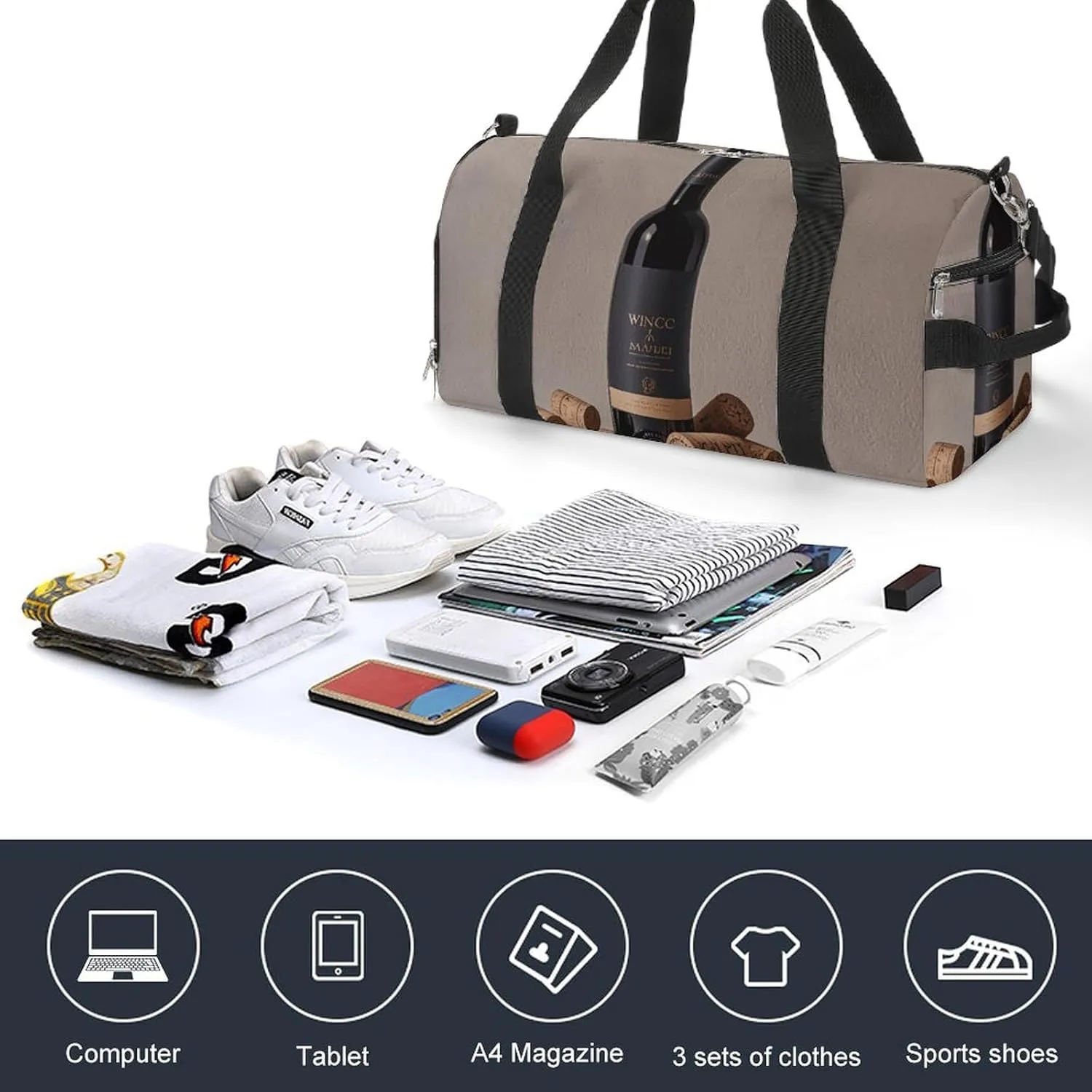 Gym Bags Small Wine Bottle Cork Duffel Bag Overnight Bag with Shoe Compartment Carryon Bag for Men Women