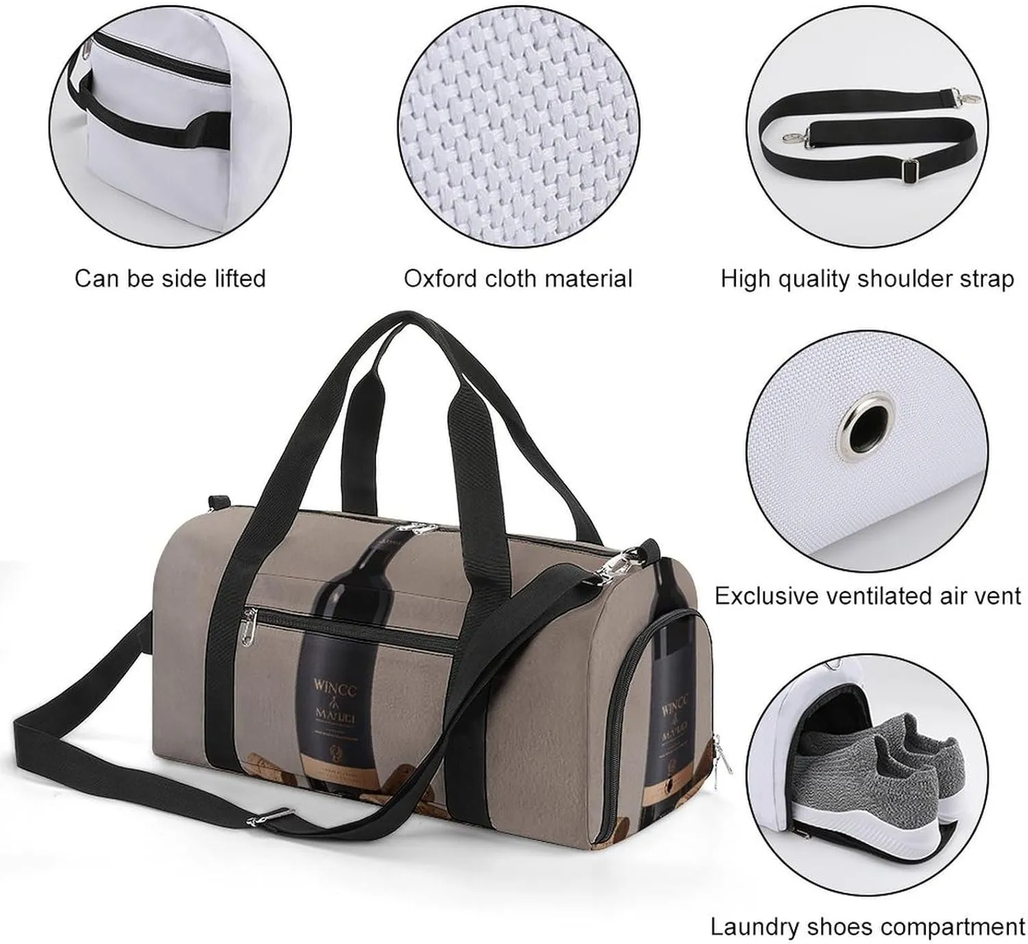 Gym Bags Small Wine Bottle Cork Duffel Bag Overnight Bag with Shoe Compartment Carryon Bag for Men Women