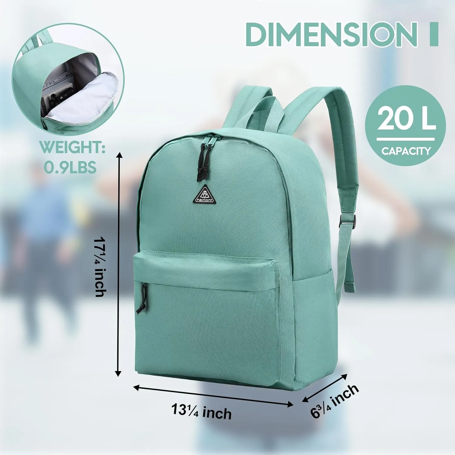 Haimont Backpacks with Laptop Backpacks 20L, Abrasion Resistant Laptop Bookbag for Women & Men, Durable & Lightweight Casual Daypack, Mineral Blue