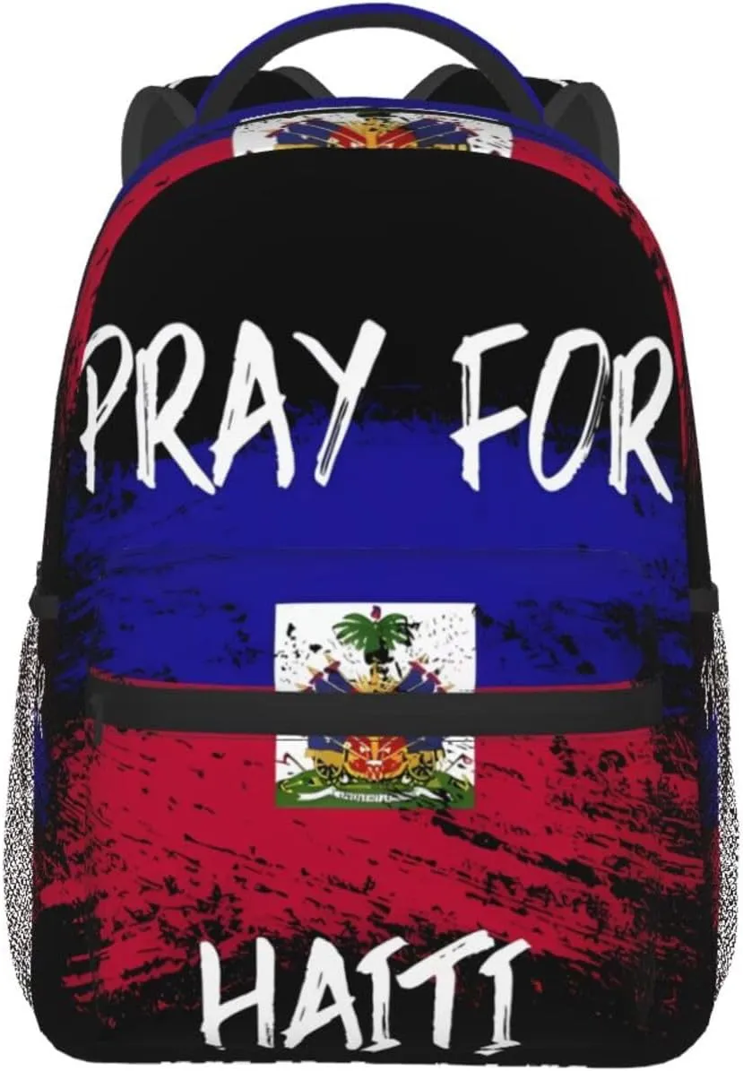 Haiti Flag Pray For Haiti Backpacks 15 Inch Laptop Backpack Multipurpose Double Shoulder Bag For Men Women Gifts