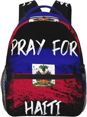 Haiti Flag Pray For Haiti Backpacks 15 Inch Laptop Backpack Multipurpose Double Shoulder Bag For Men Women Gifts
