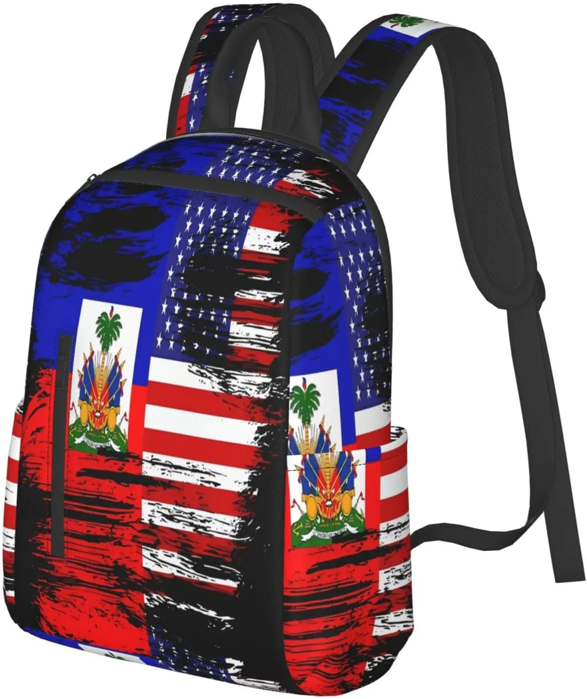 Haiti Haitian American Flag Casual Backpacks Large Capacity Laptop Backpack Sports Fitness Rucksack Travel Carry-On Daypack Work Bag for Outdoor Camping