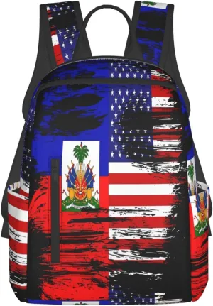 Haiti Haitian American Flag Casual Backpacks Large Capacity Laptop Backpack Sports Fitness Rucksack Travel Carry-On Daypack Work Bag for Outdoor Camping