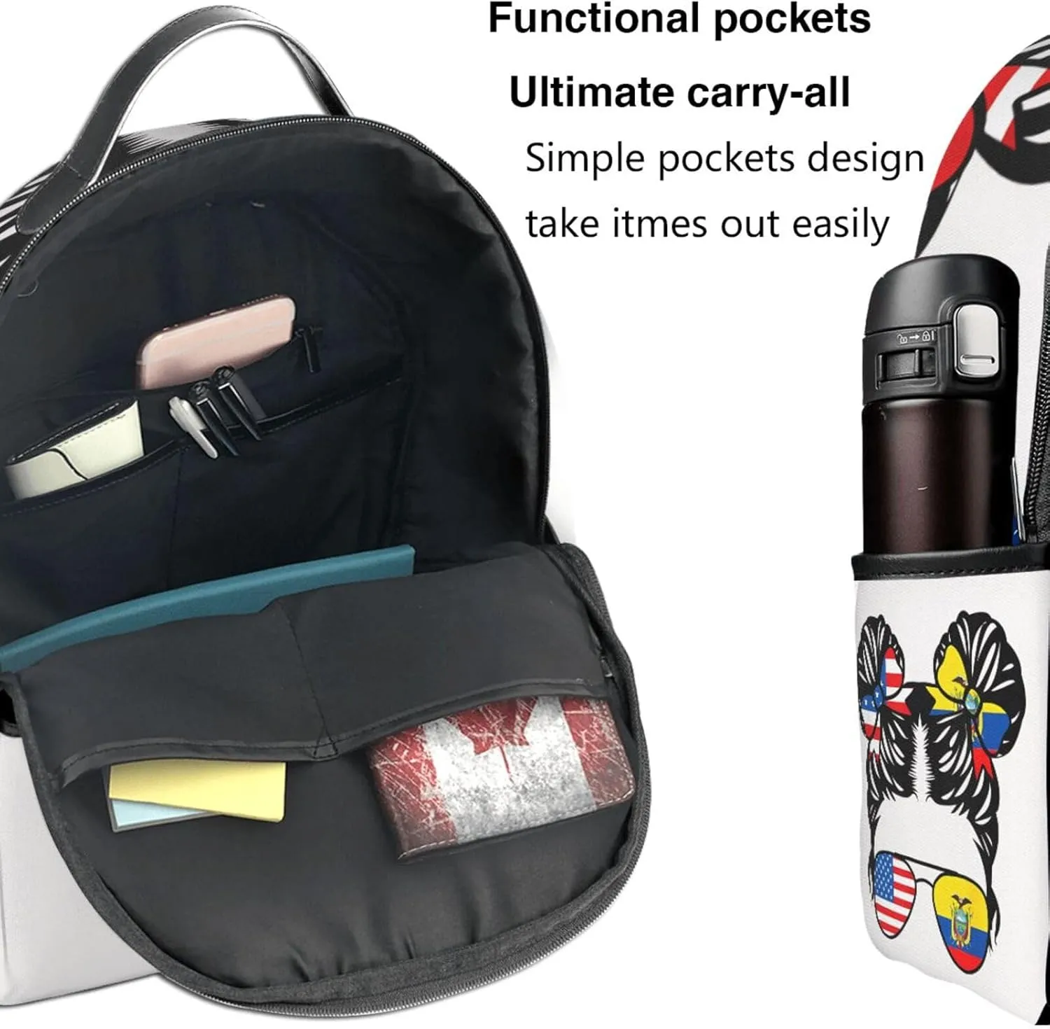 Half American Half Ecuadorian Women Ecuador Flag Casual Backpacks Laptop Backpack Carry-on Daypack Sports Travel Rucksack Lightweight Working Bag for Outdoor Hiking Cycling Walking