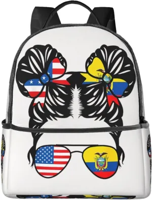 Half American Half Ecuadorian Women Ecuador Flag Casual Backpacks Laptop Backpack Carry-on Daypack Sports Travel Rucksack Lightweight Working Bag for Outdoor Hiking Cycling Walking