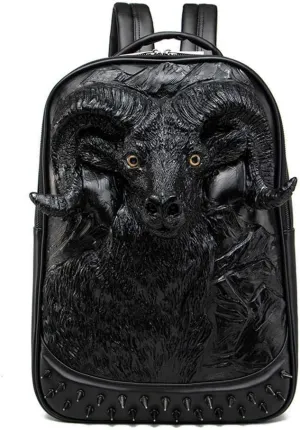 Halloween Studded Backpack 3D Goat Head Sculpture 3D Model Backpack Laptop Computer Handbags Travelling Rucksack Bag