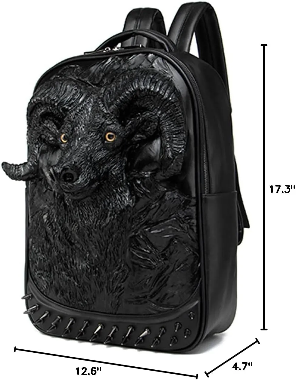 Halloween Studded Backpack 3D Goat Head Sculpture 3D Model Backpack Laptop Computer Handbags Travelling Rucksack Bag