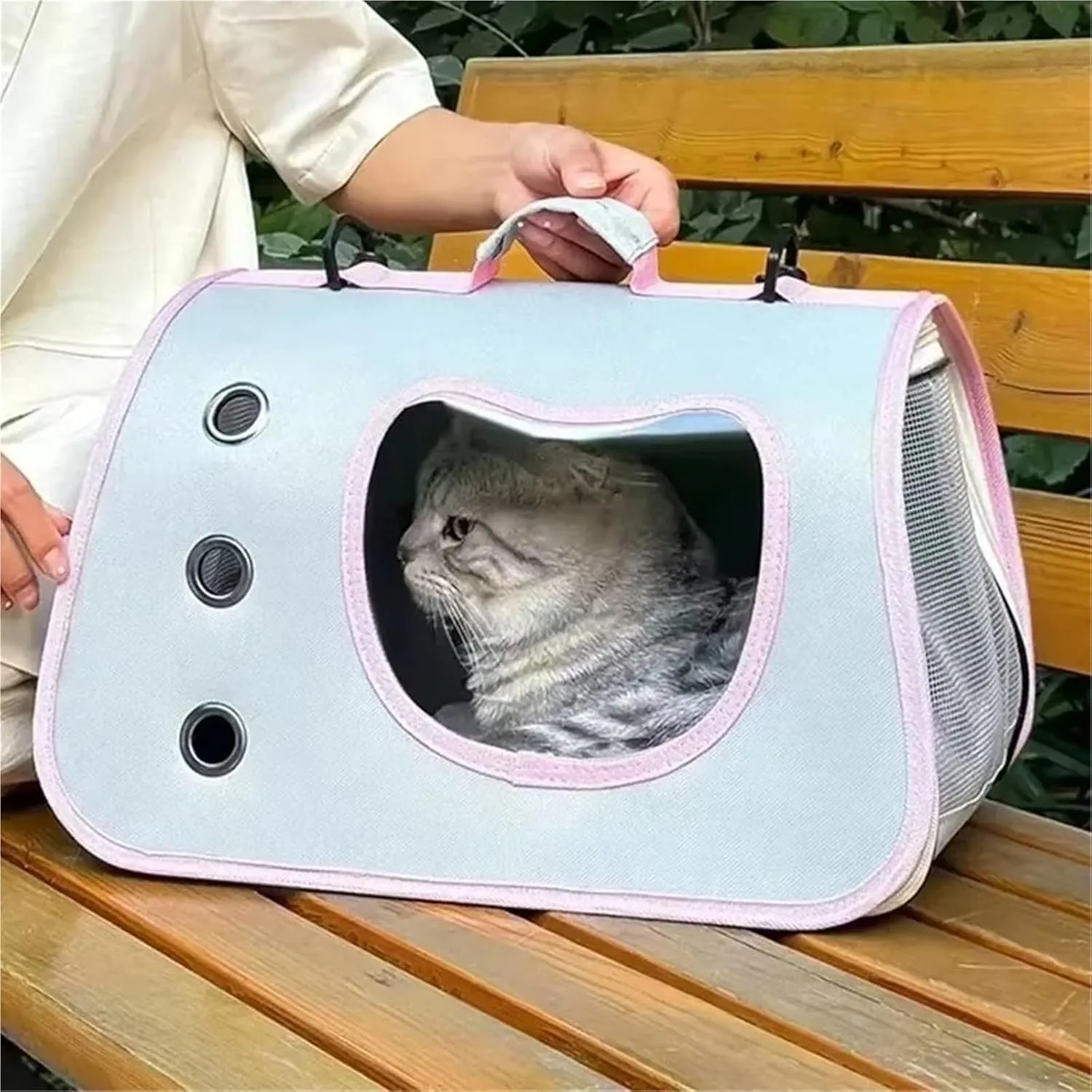 Hand-held Space Capsule Cat Shoulder Bags Mesh Breathable Outing Pet Crossbody Bag Pet Backpack(Blue)