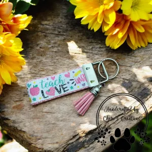 Handmade TEACH LOVE INSPIRE Ribbon Keychain – Teacher Keychain – Inspirational Teacher Gift – Grosgrain Ribbon Keychain – Motivational Keychain for Teachers